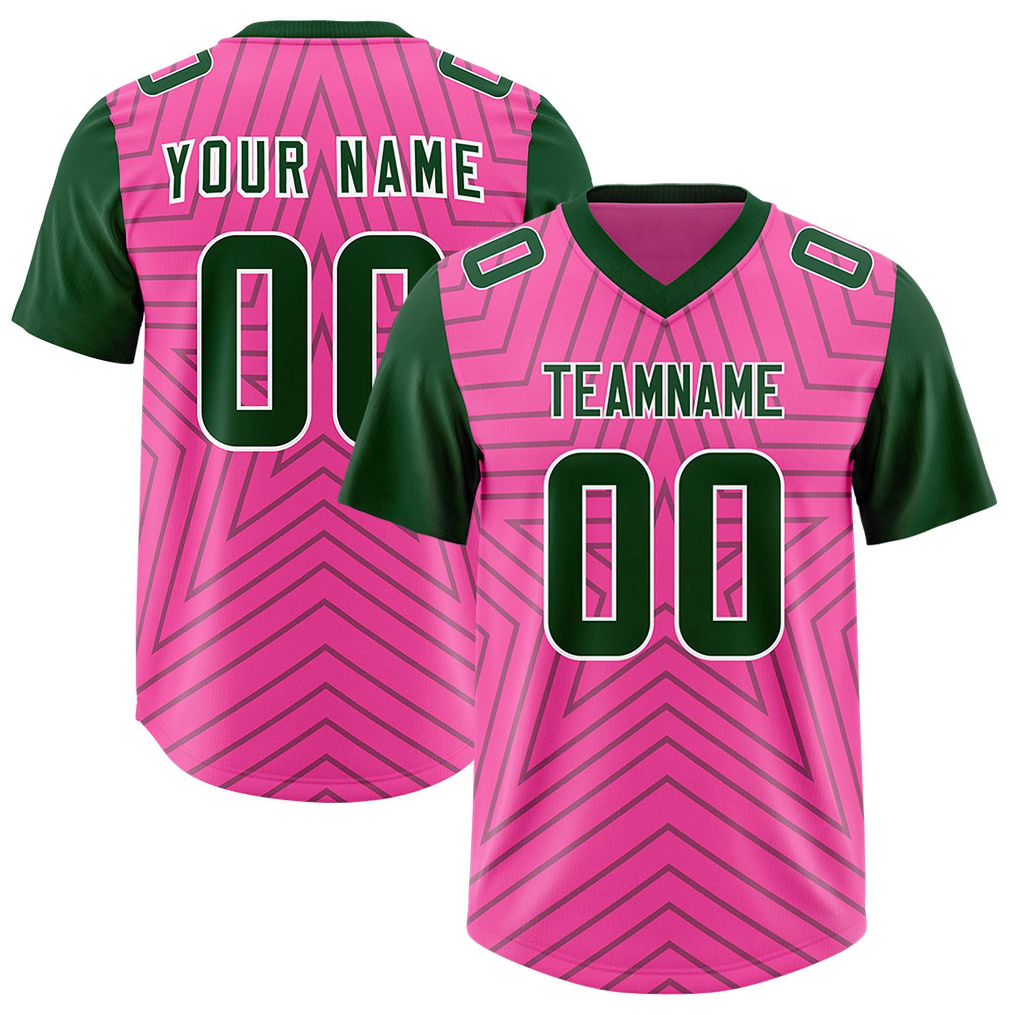 Custom Pink Green Personalized Star Pattern Raglan Sleeves Authentic American Football Jersey