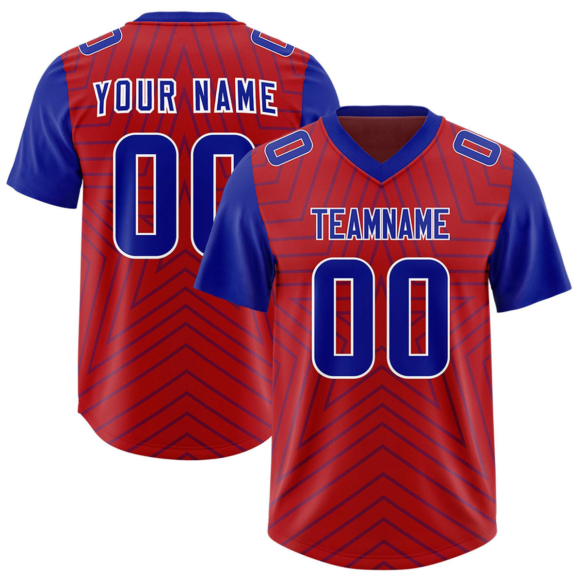 Custom Red Royal Personalized Star Pattern Raglan Sleeves Authentic American Football Jersey