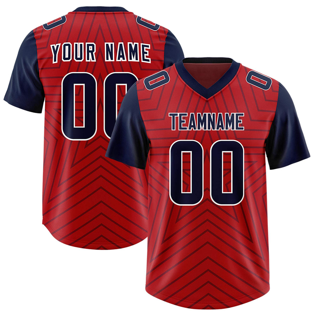 Custom Red Navy Personalized Star Pattern Raglan Sleeves Authentic American Football Jersey