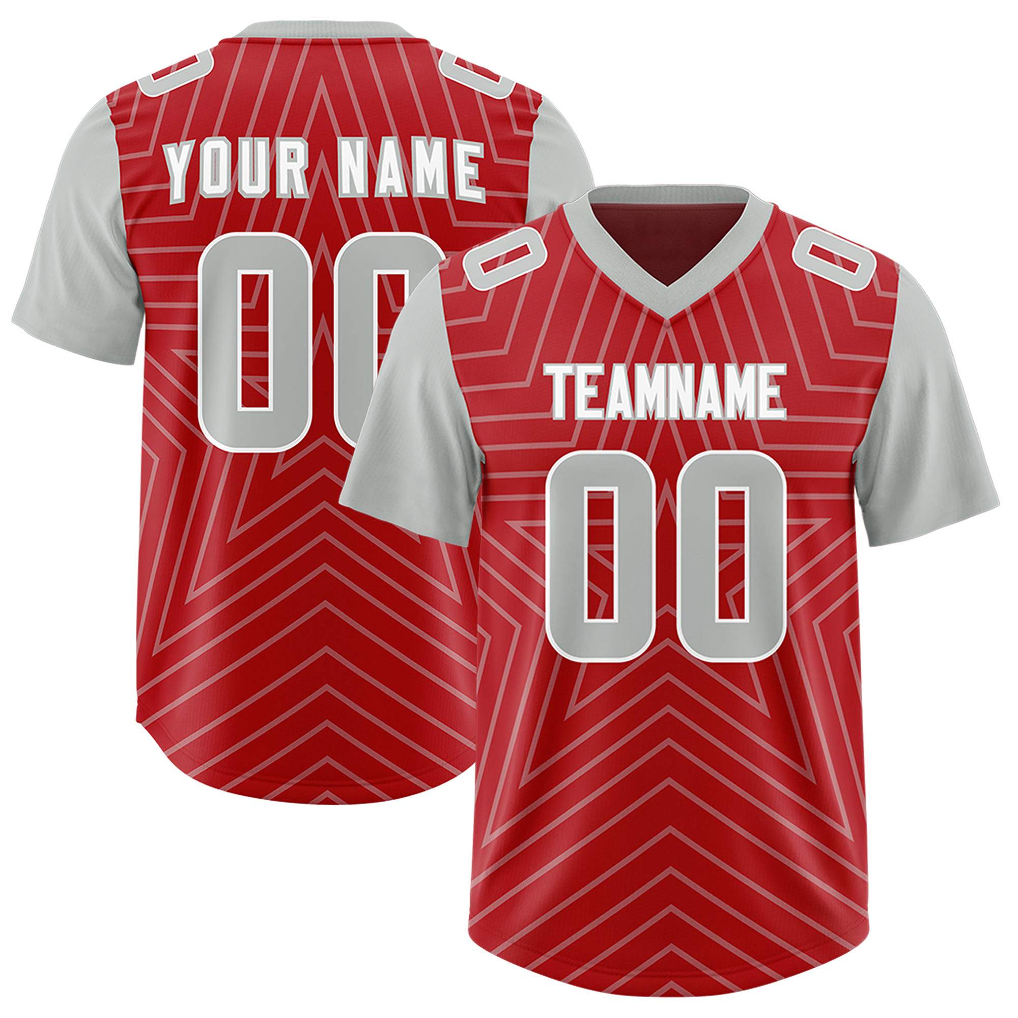 Custom Red Gray Personalized Star Pattern Raglan Sleeves Authentic American Football Jersey