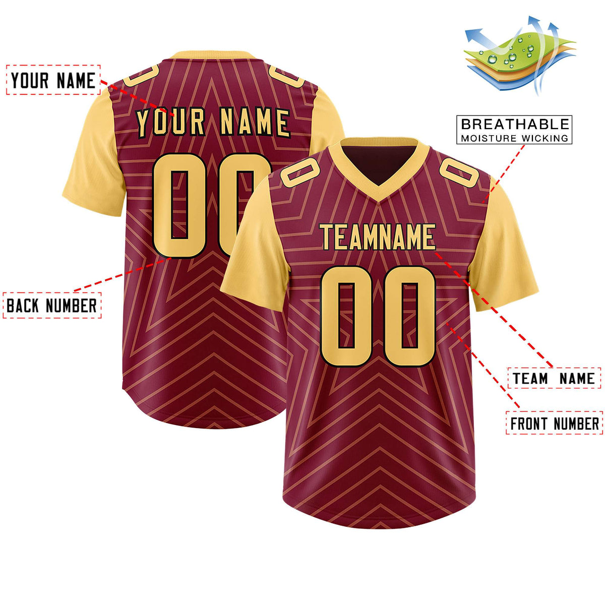 Custom Cardinal Khaki Personalized Star Pattern Raglan Sleeves Authentic American Football Jersey