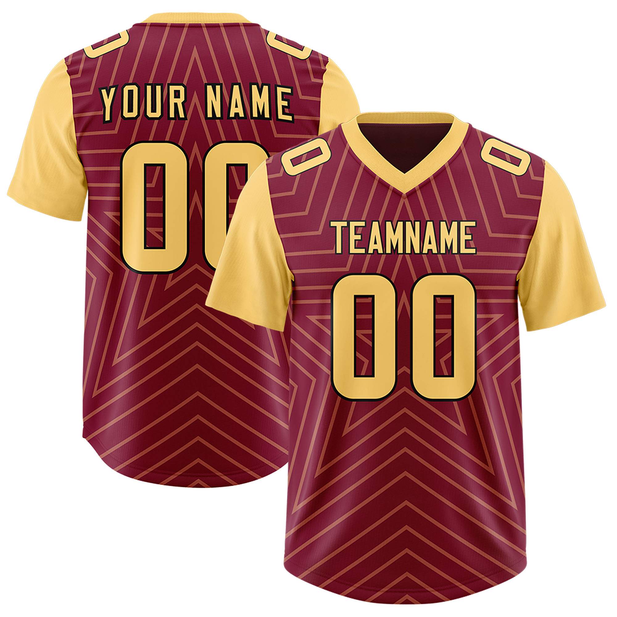 Custom Cardinal Khaki Personalized Star Pattern Raglan Sleeves Authentic American Football Jersey