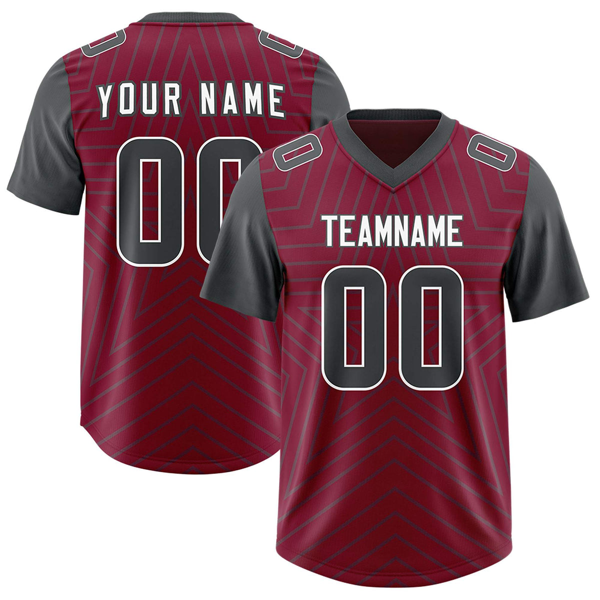 Custom Cardinal Dark Gray Personalized Star Pattern Raglan Sleeves Authentic American Football Jersey