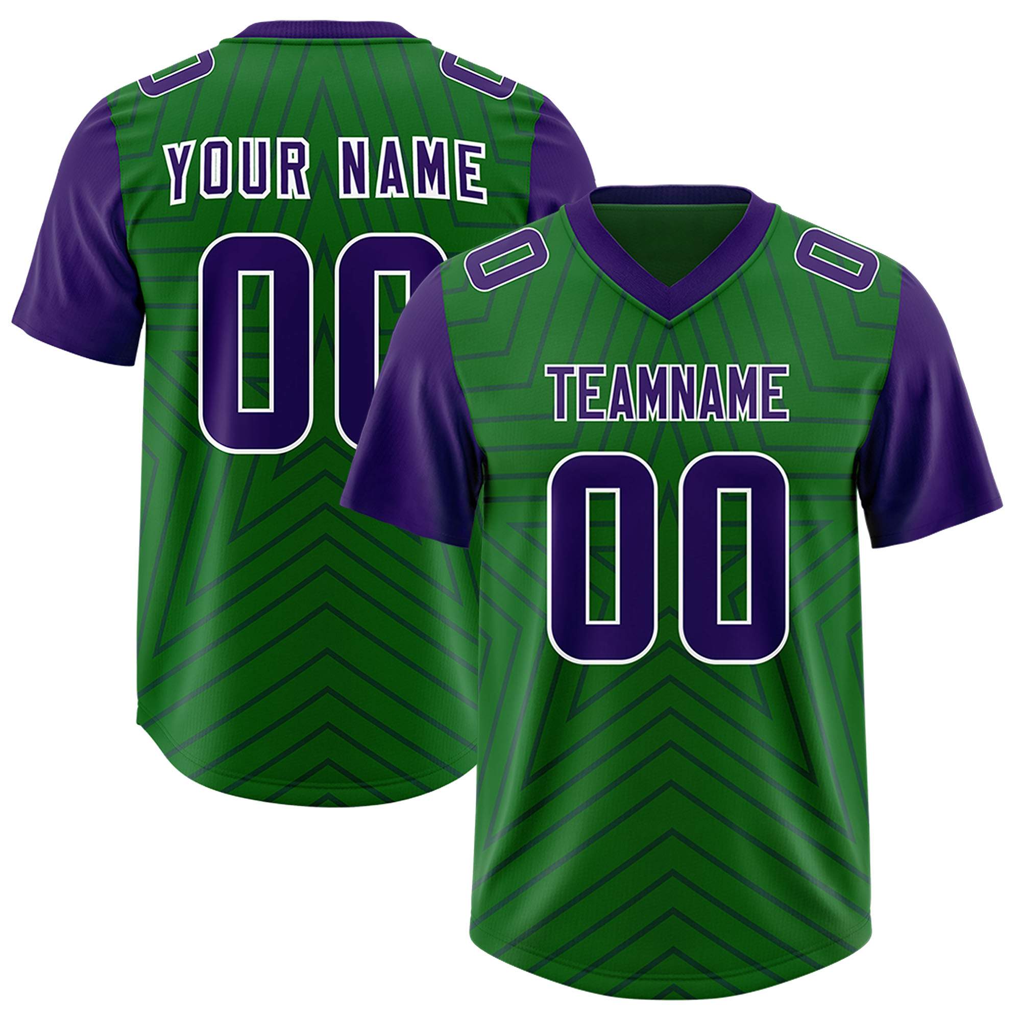 Custom Kelly Green Purple Personalized Star Pattern Raglan Sleeves Authentic American Football Jersey