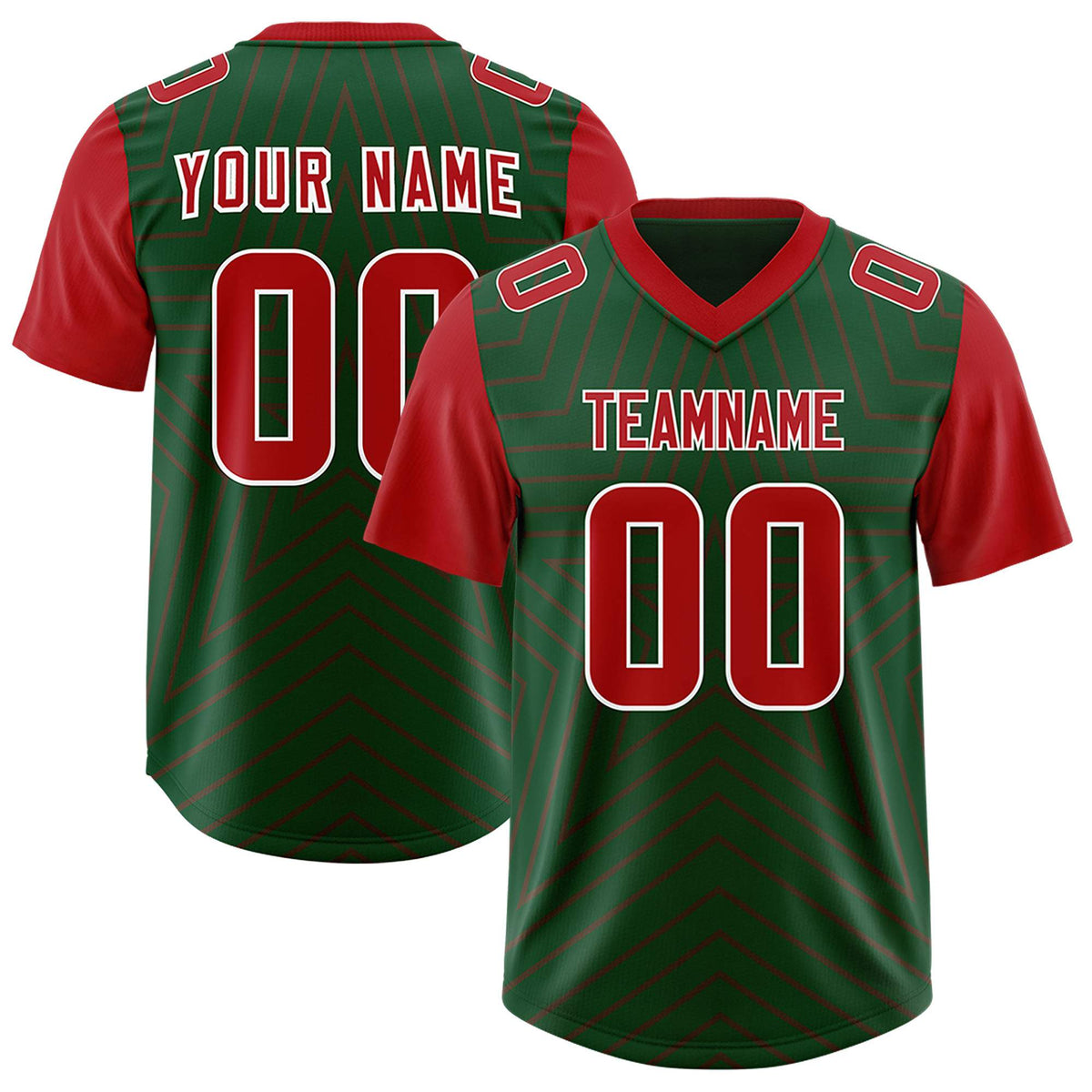 Custom Green Red Personalized Star Pattern Raglan Sleeves Authentic American Football Jersey