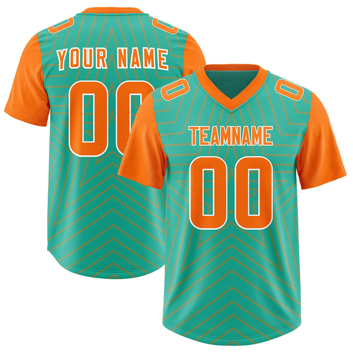 Custom Bright Green Orange Personalized Star Pattern Raglan Sleeves Authentic American Football Jersey