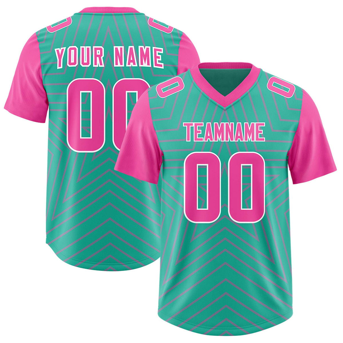 Custom Bright Green Pink Personalized Star Pattern Raglan Sleeves Authentic American Football Jersey
