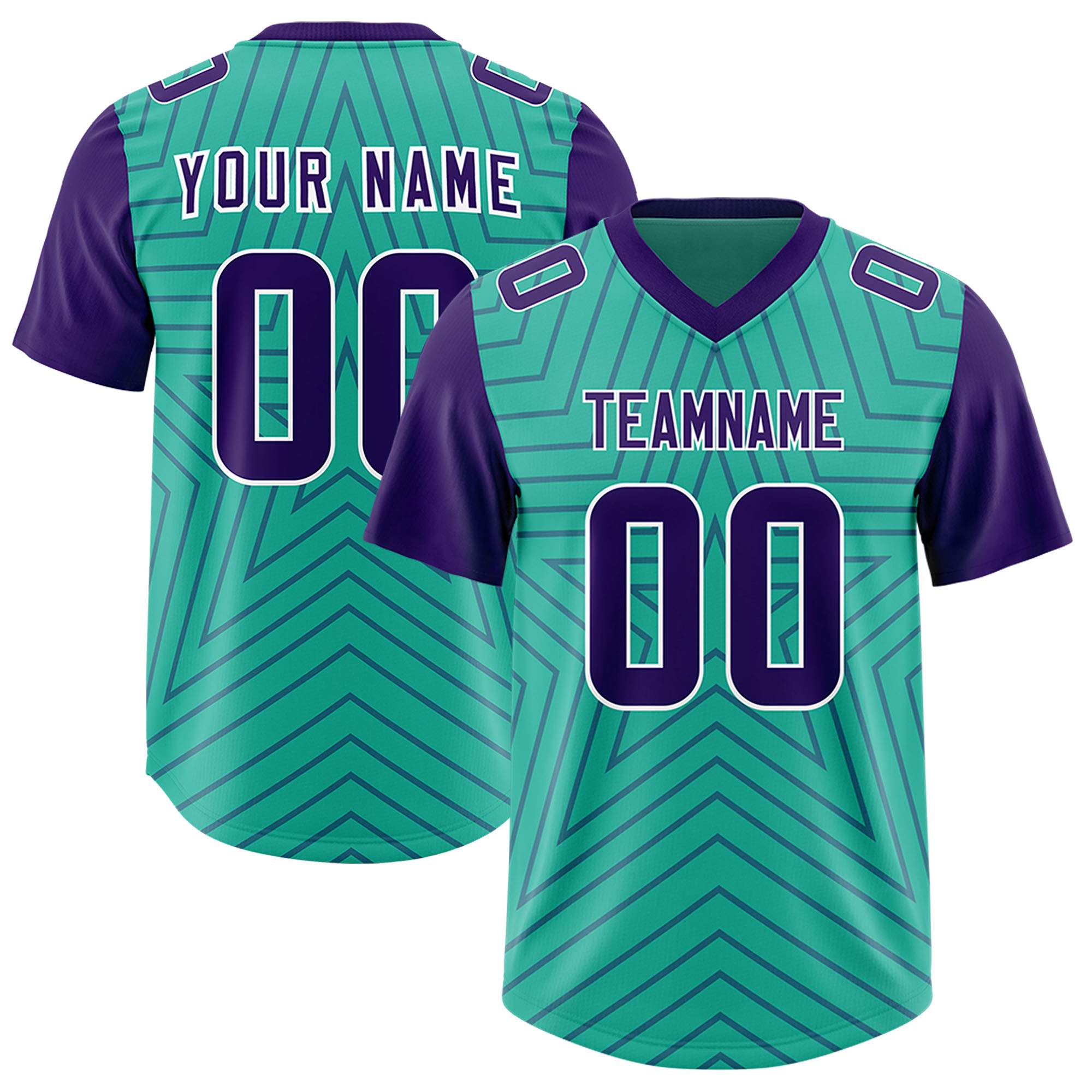 Custom Bright Green Purple Personalized Star Pattern Raglan Sleeves Authentic American Football Jersey