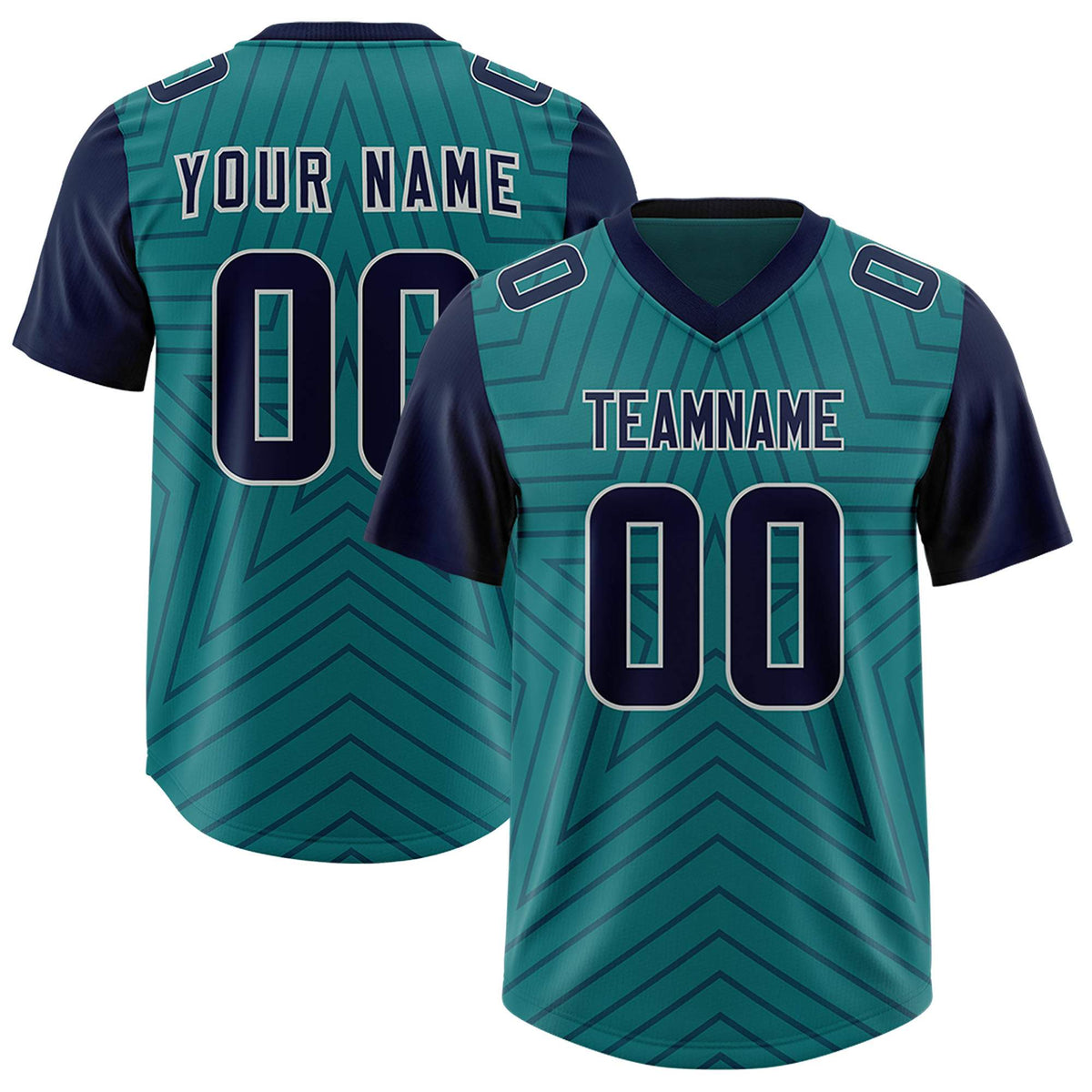 Custom Aqua Navy Personalized Star Pattern Raglan Sleeves Authentic American Football Jersey