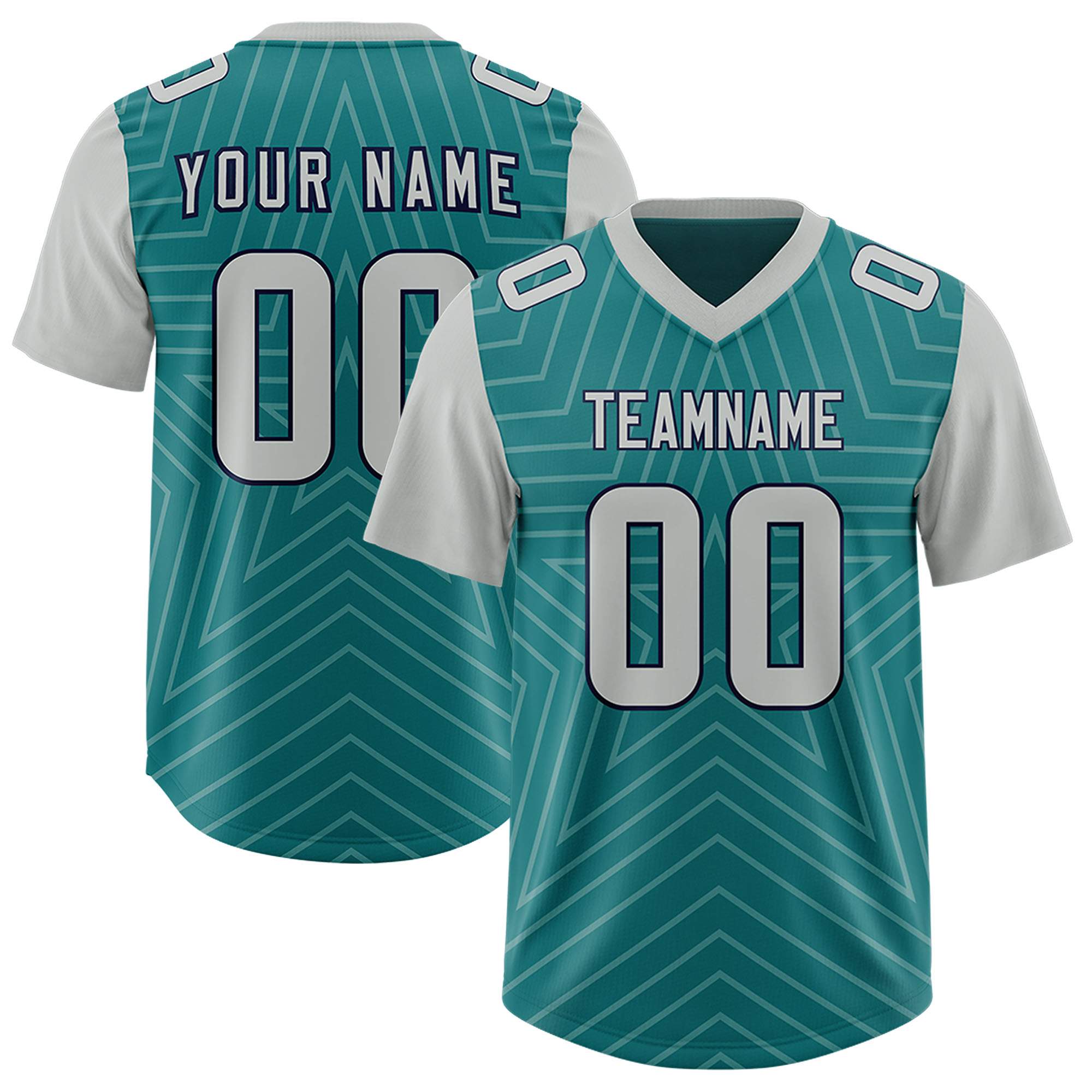 Custom Aqua Gray Personalized Star Pattern Raglan Sleeves Authentic American Football Jersey