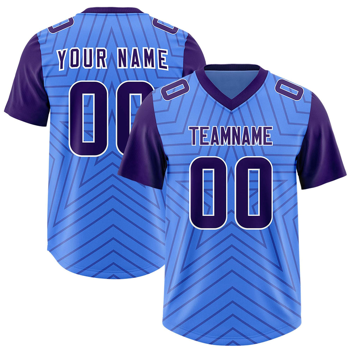 Custom Powder Blue Purple Personalized Star Pattern Raglan Sleeves Authentic American Football Jersey