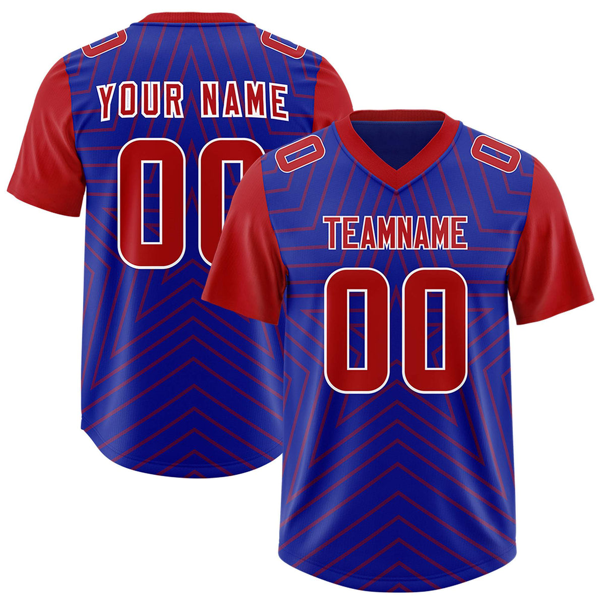 Custom Royal Red Personalized Star Pattern Raglan Sleeves Authentic American Football Jersey