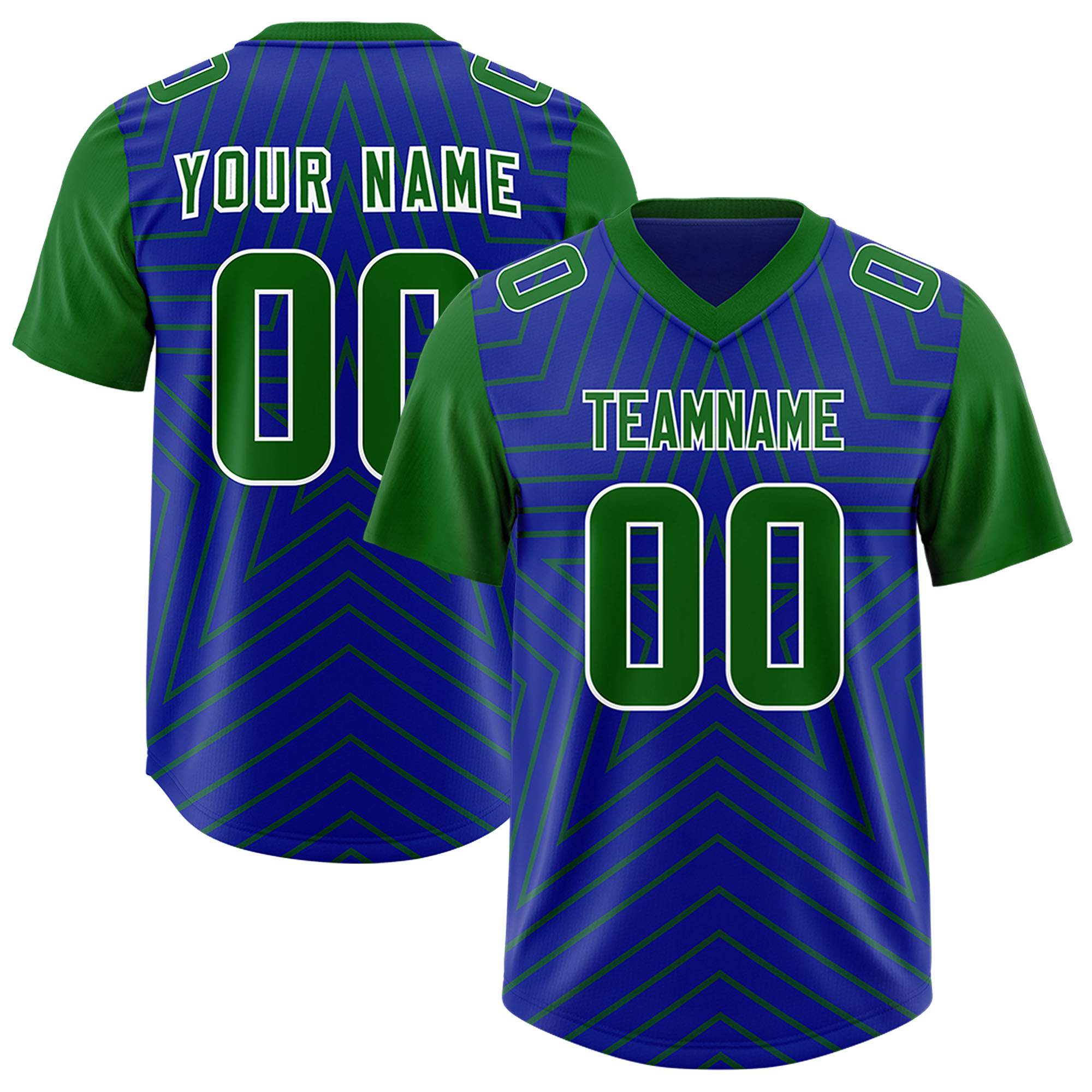 Custom Royal Kelly Green Personalized Star Pattern Raglan Sleeves Authentic American Football Jersey