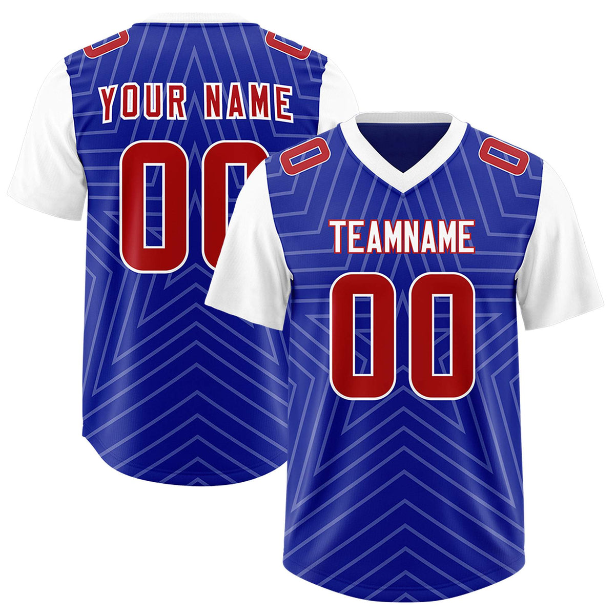Custom Royal White Personalized Star Pattern Raglan Sleeves Authentic American Football Jersey