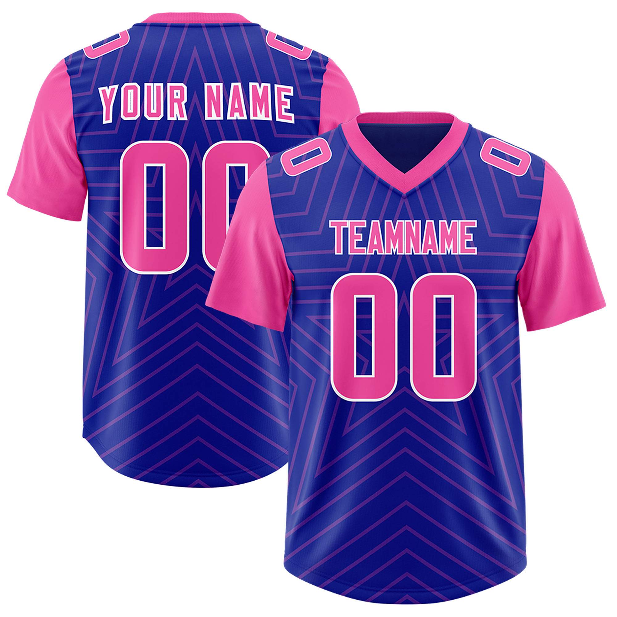 Custom Royal Pink Personalized Star Pattern Raglan Sleeves Authentic American Football Jersey