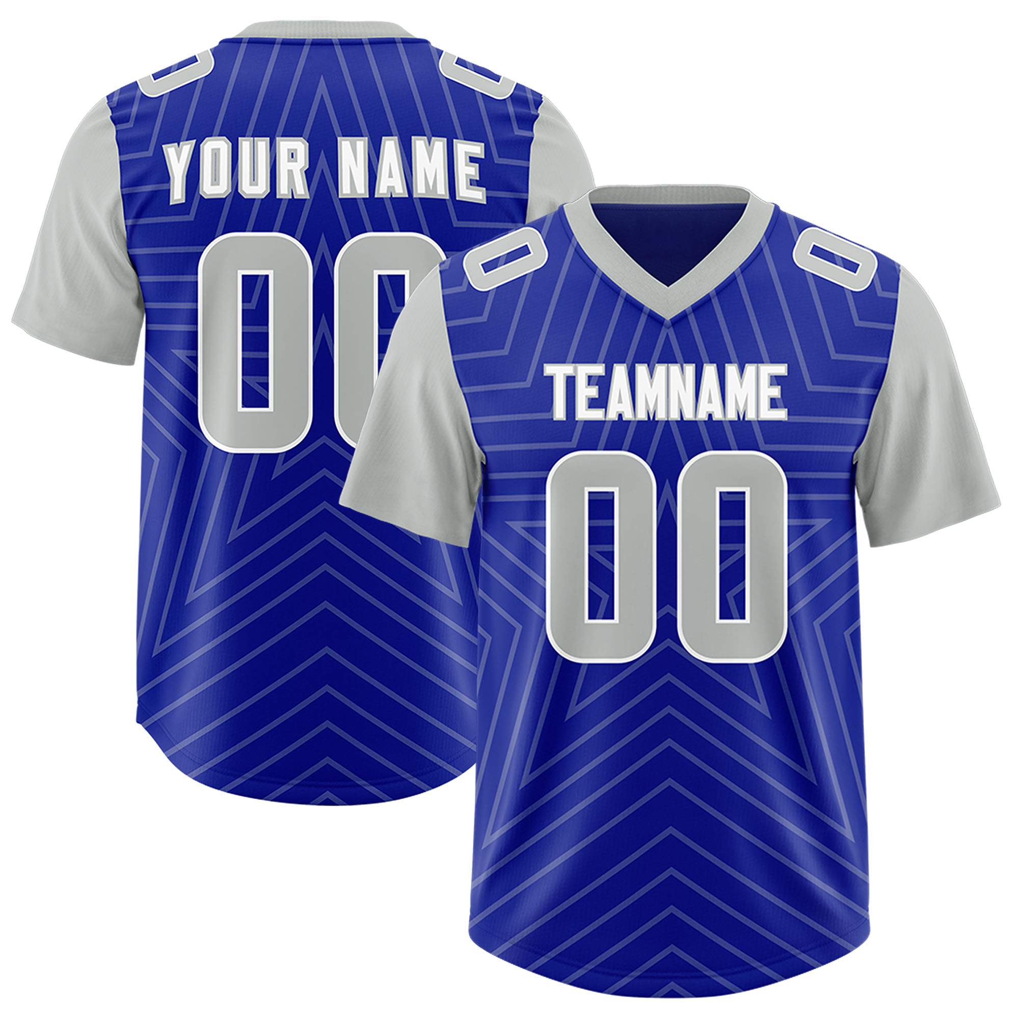 Custom Royal Gray Personalized Star Pattern Raglan Sleeves Authentic American Football Jersey