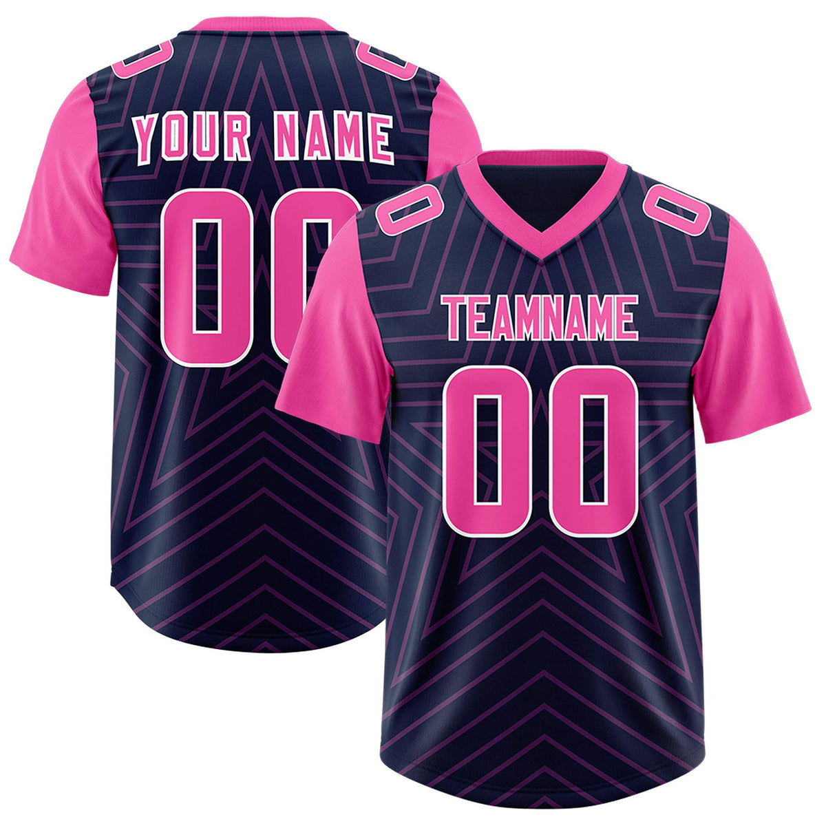 Custom Navy Pink Personalized Star Pattern Raglan Sleeves Authentic American Football Jersey