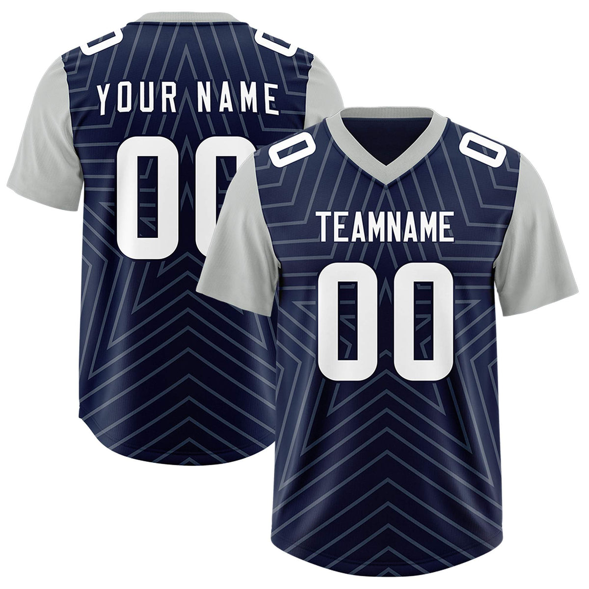 Custom Navy Gray Personalized Star Pattern Raglan Sleeves Authentic American Football Jersey