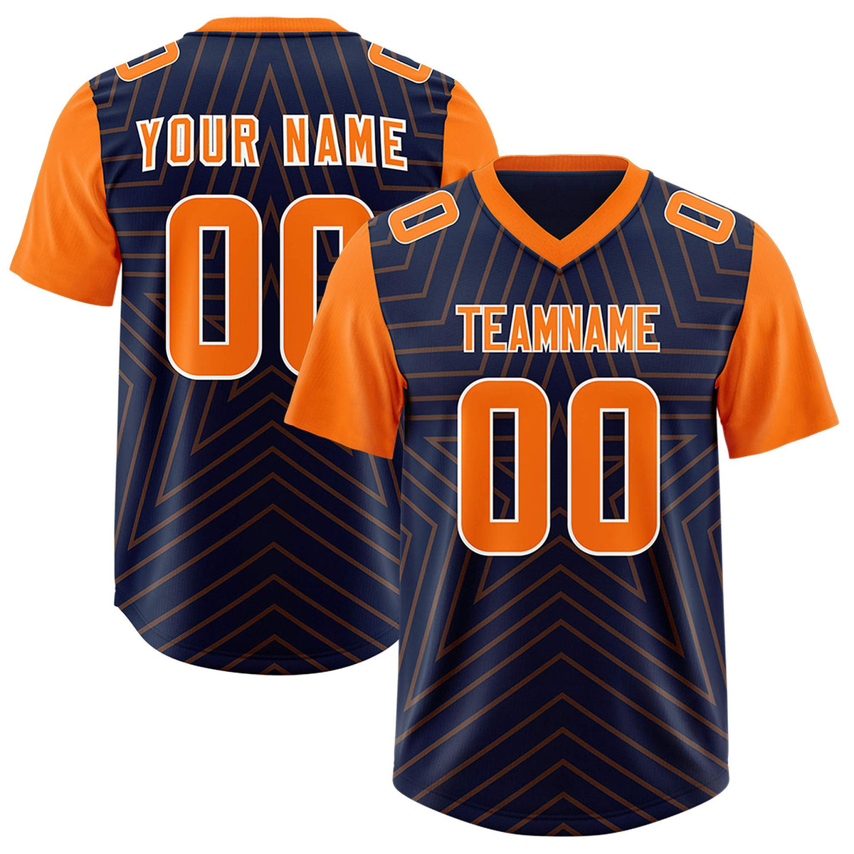 Custom Navy Orange Personalized Star Pattern Raglan Sleeves Authentic American Football Jersey