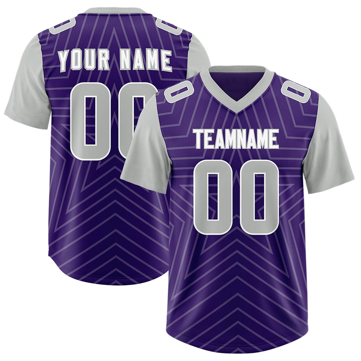 Custom Purple Gray Personalized Star Pattern Raglan Sleeves Authentic American Football Jersey