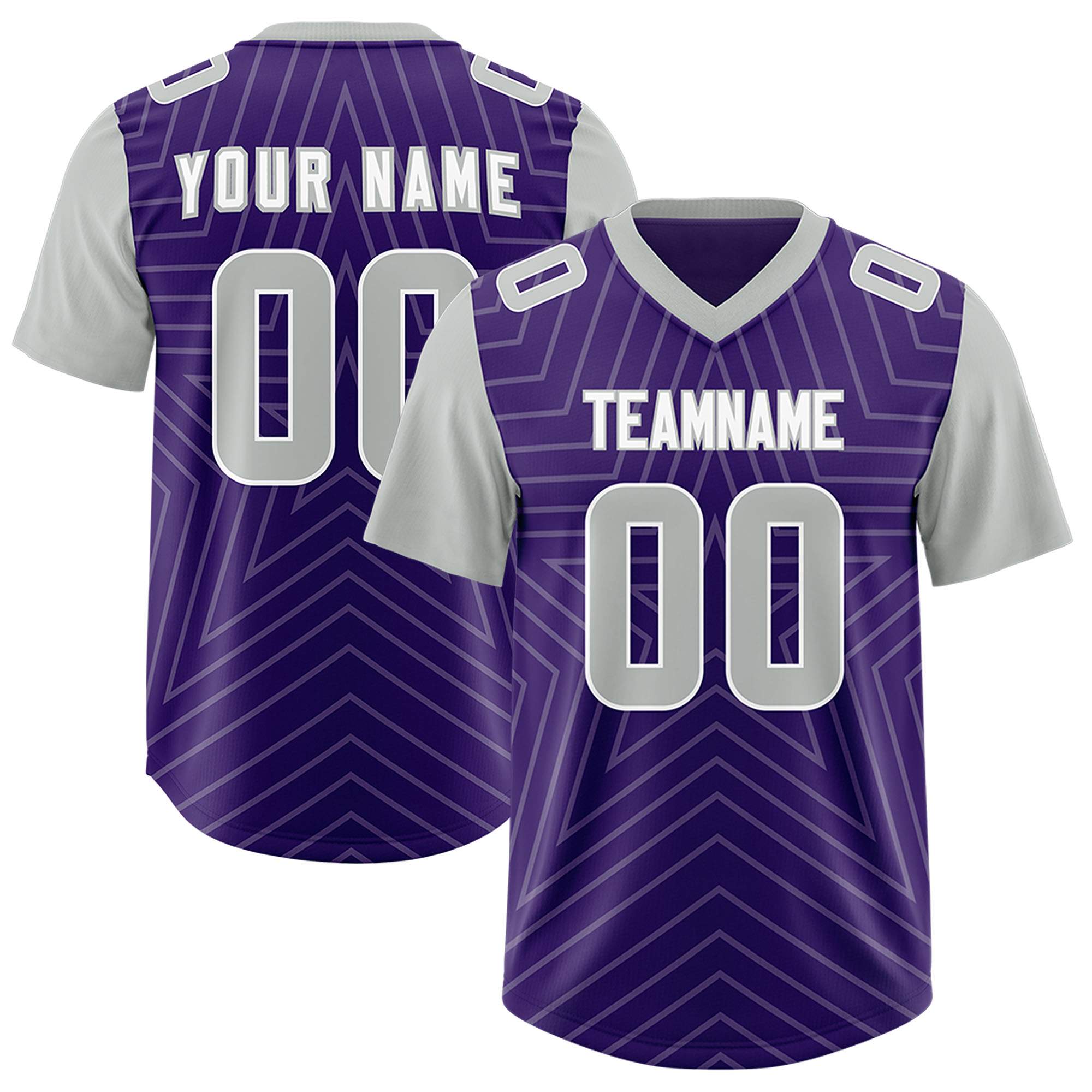 Custom Purple Gray Personalized Star Pattern Raglan Sleeves Authentic American Football Jersey