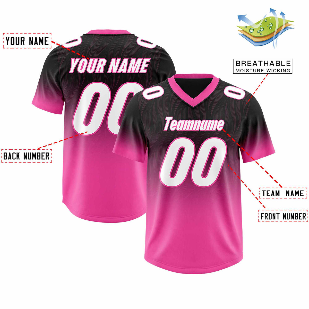 Custom Black Pink Gradient Fashion Outdoor Authentic American Football Jersey