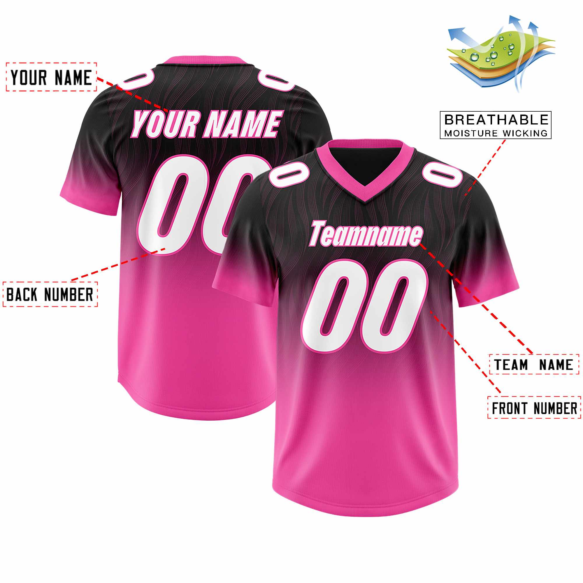 Custom Black Pink Gradient Fashion Outdoor Authentic American Football Jersey