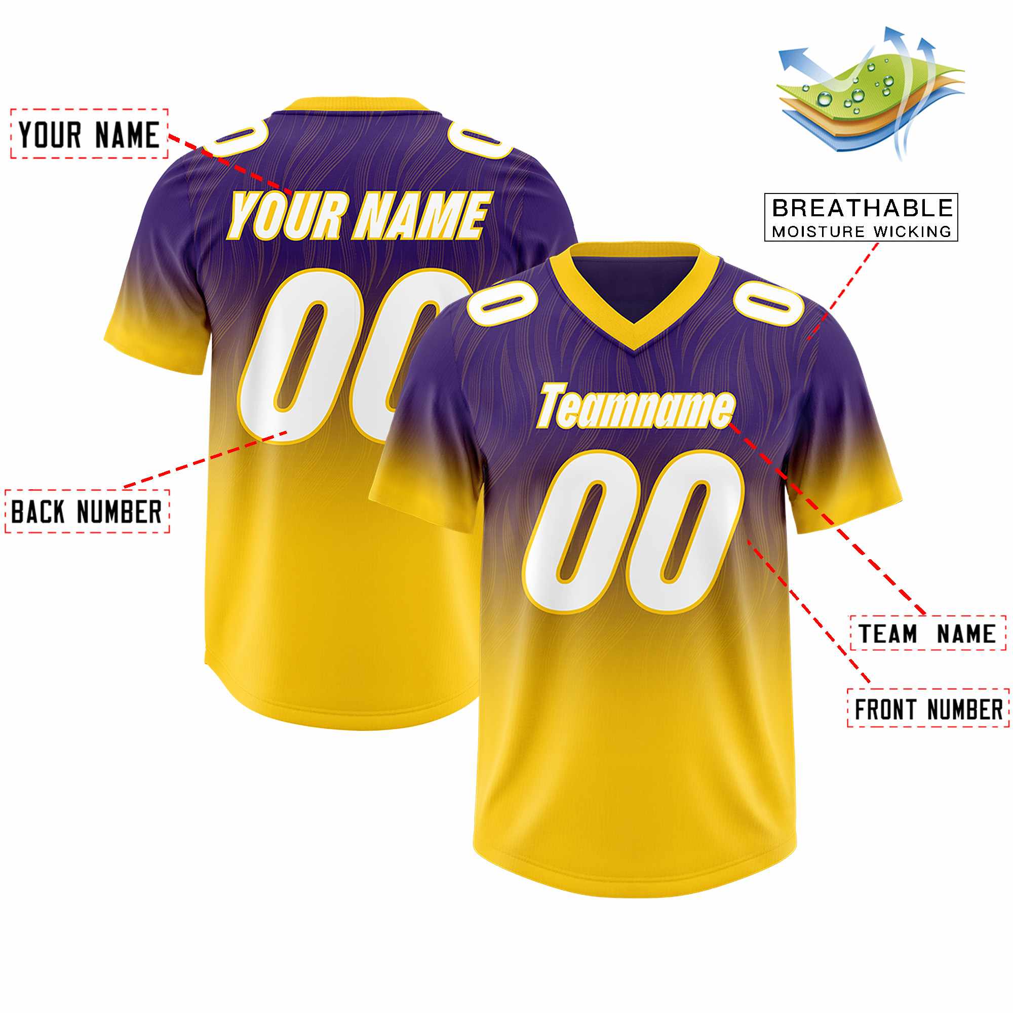 Custom Purple Gold Gradient Fashion Outdoor Authentic American Football Jersey