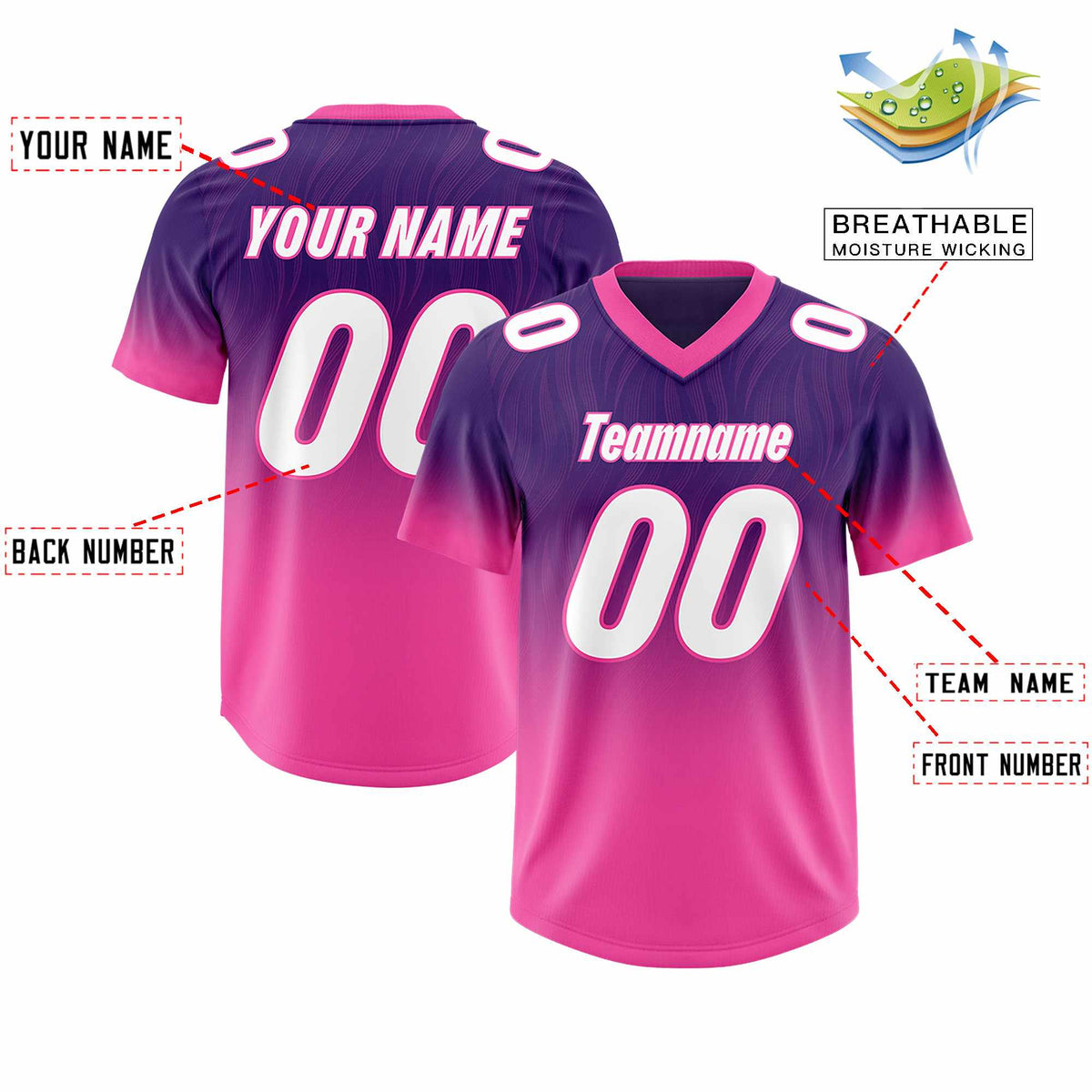 Custom Purple Pink Gradient Fashion Outdoor Authentic American Football Jersey