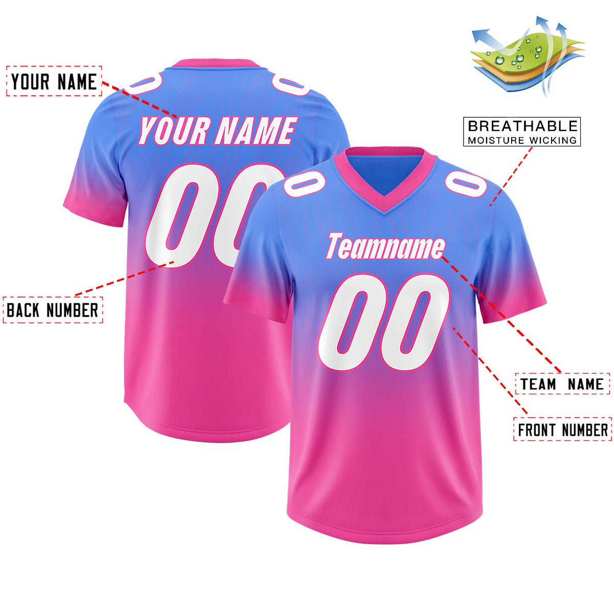 Custom Powder Blue Pink Gradient Fashion Outdoor Authentic American Football Jersey
