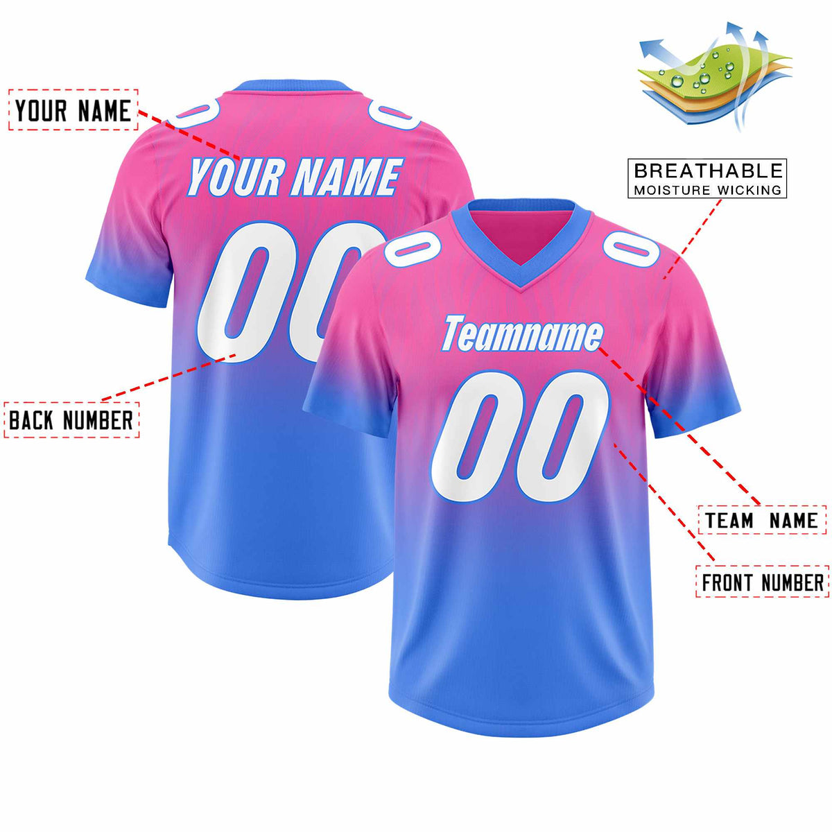 Custom Pink Powder Blue Gradient Fashion Outdoor Authentic American Football Jersey