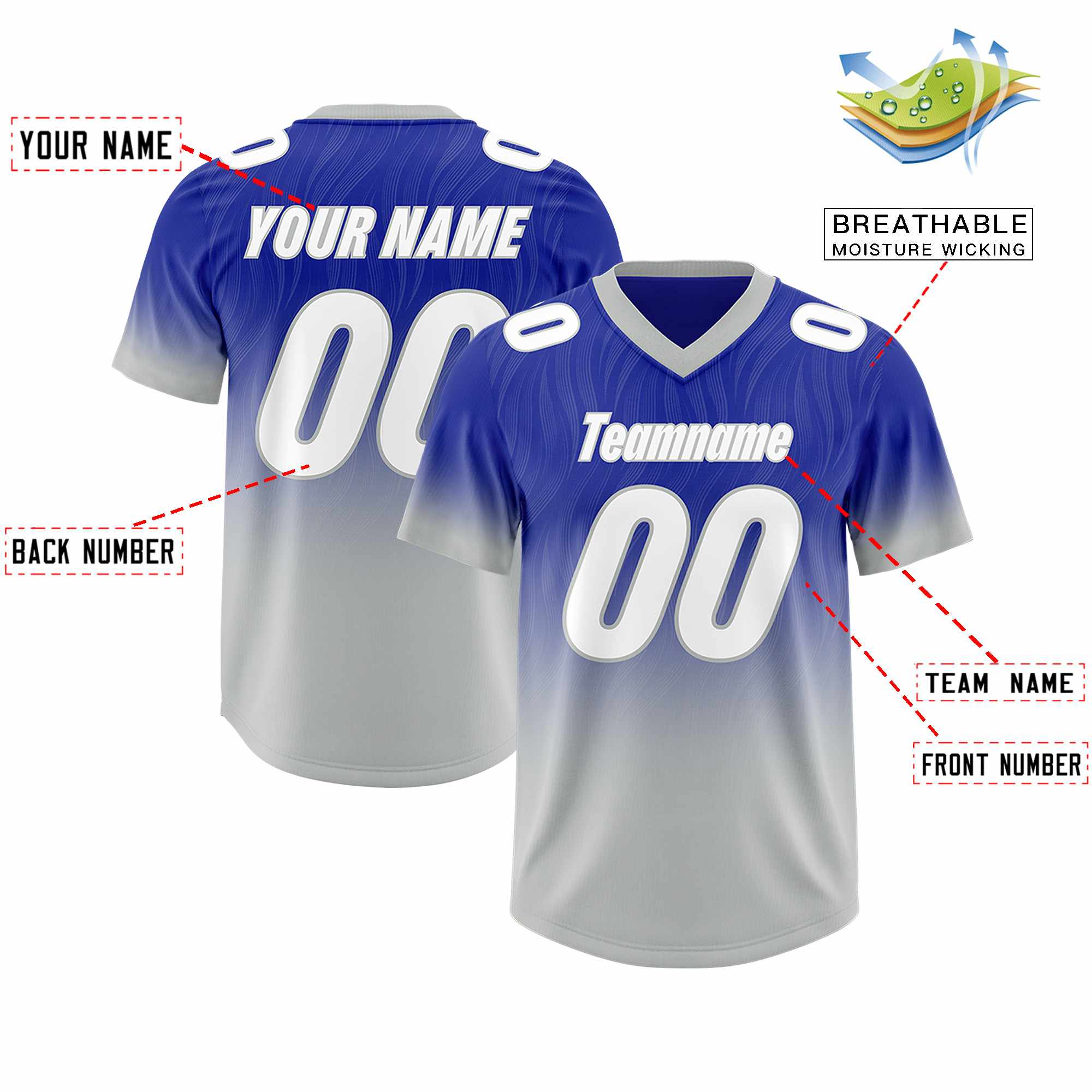 Custom Royal Gray Gradient Fashion Outdoor Authentic American Football Jersey