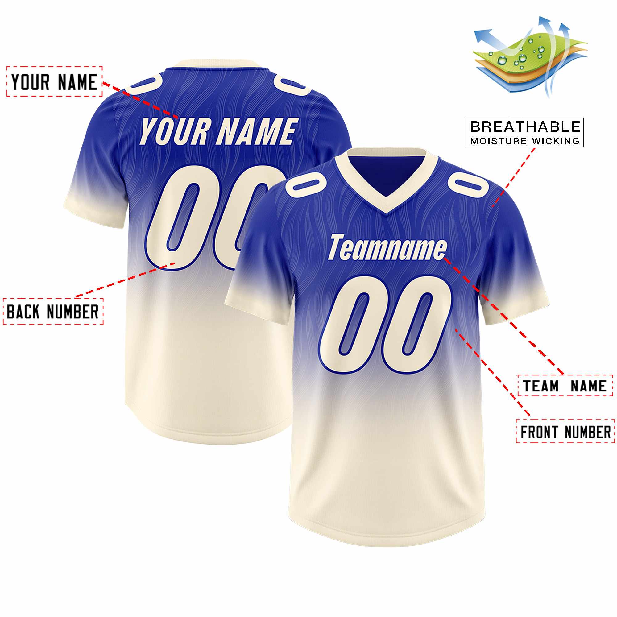 Custom Royal Cream Gradient Fashion Outdoor Authentic American Football Jersey