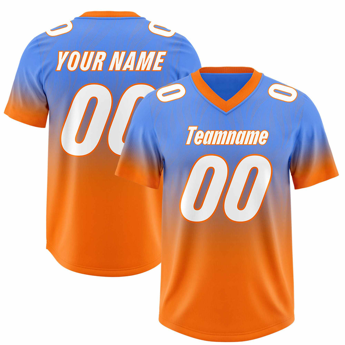Custom Powder Blue Orange Gradient Fashion Outdoor Authentic American Football Jersey