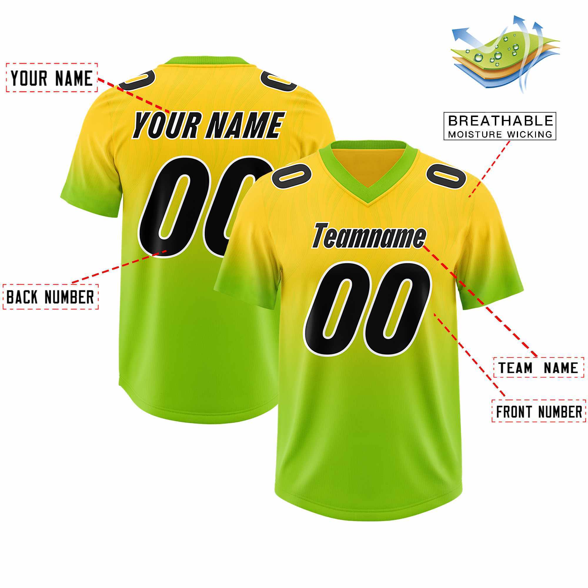 Custom Gold Neon Green Gradient Fashion Outdoor Authentic American Football Jersey