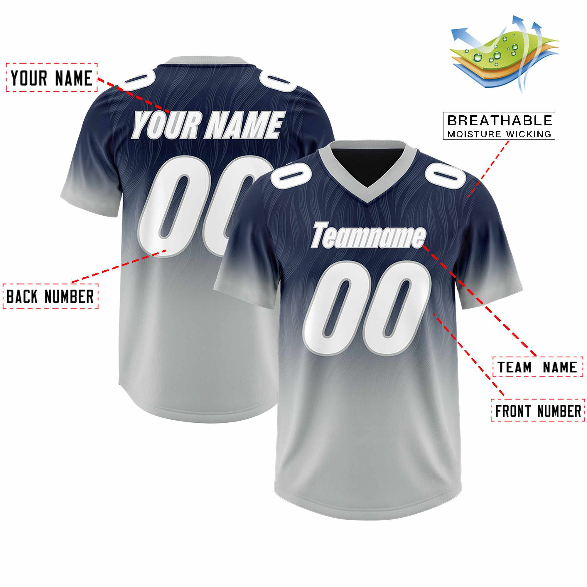 Custom Navy Gray Gradient Fashion Outdoor Authentic American Football Jersey