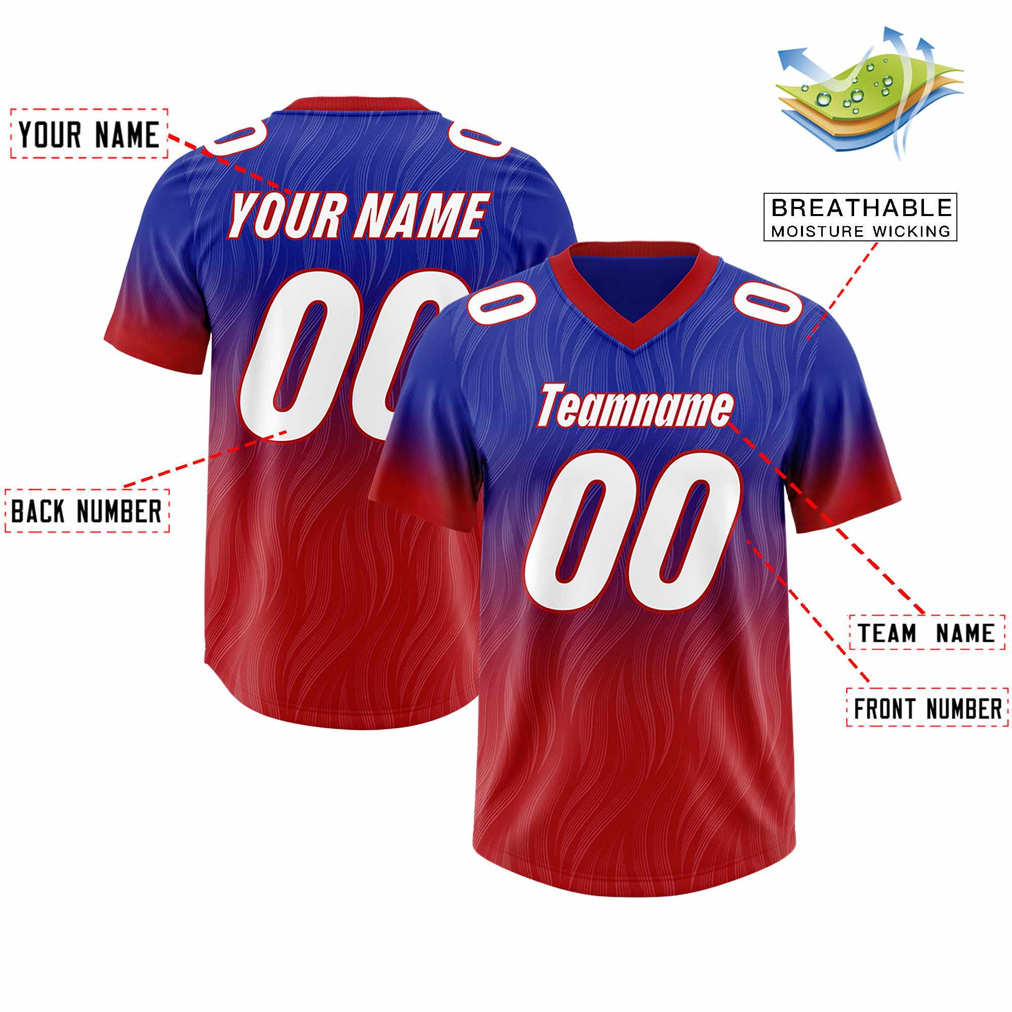 Custom Royal Red Gradient Fashion Outdoor Authentic American Football Jersey