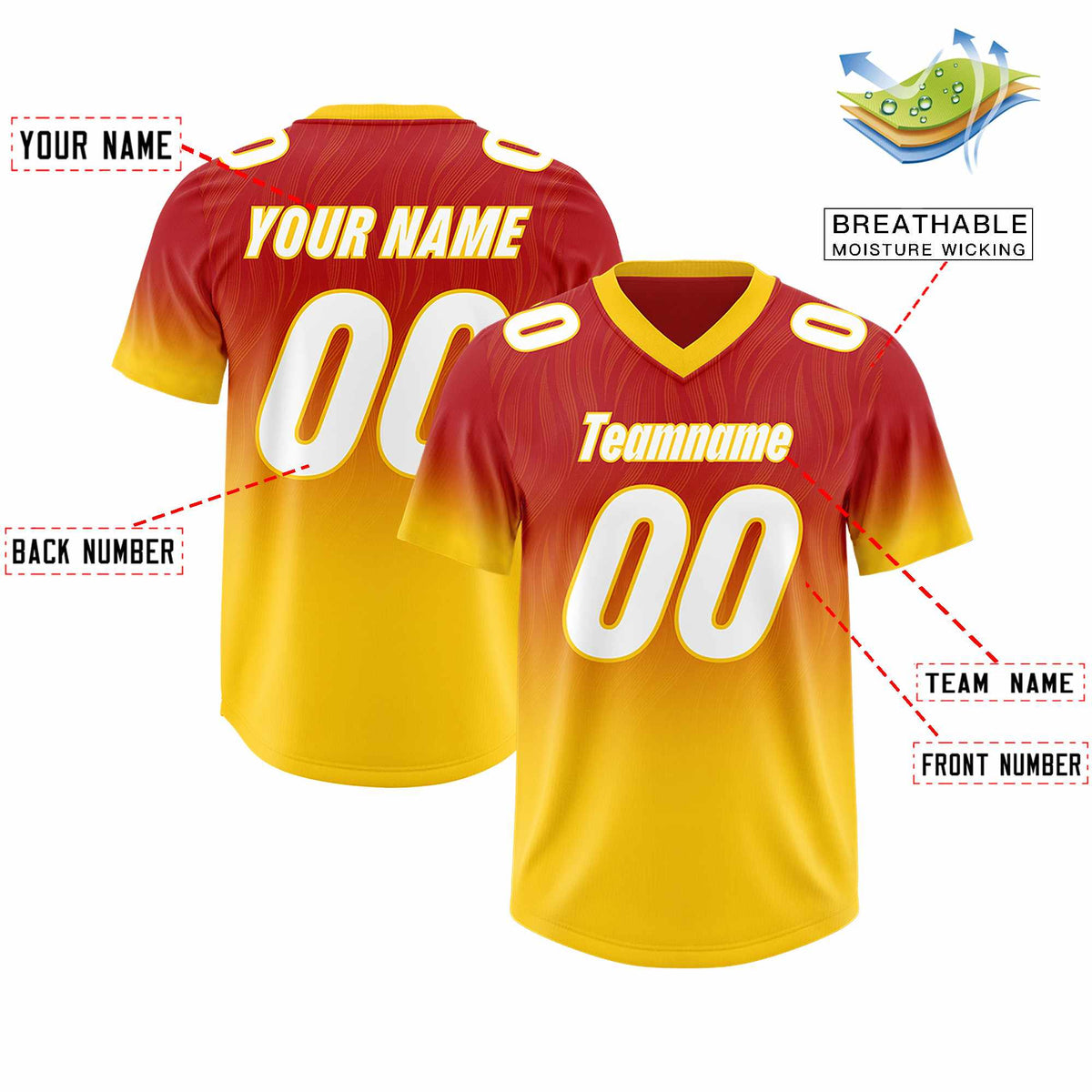 Custom Red Gold Gradient Fashion Outdoor Authentic American Football Jersey