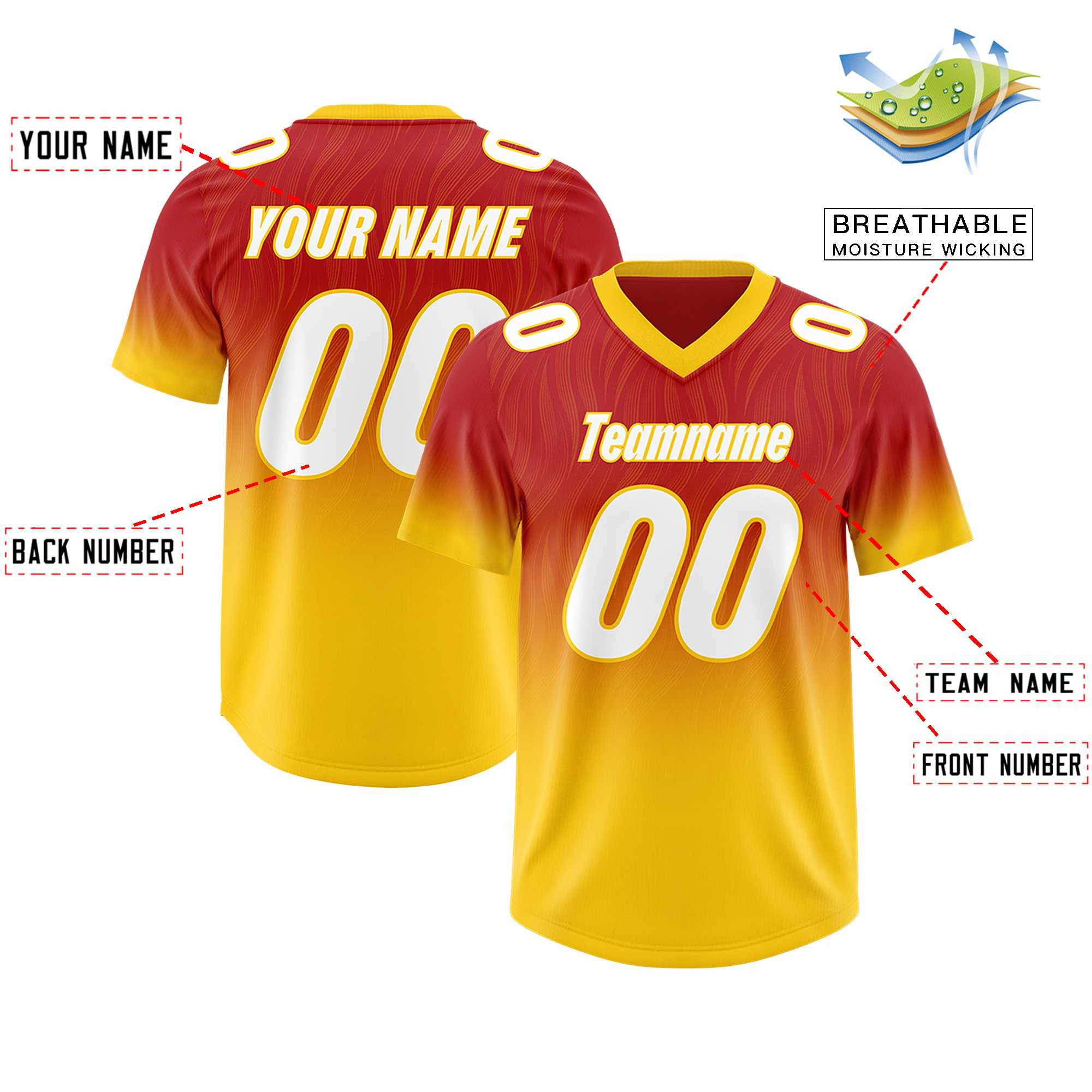 Custom Red Gold Gradient Fashion Outdoor Authentic American Football Jersey