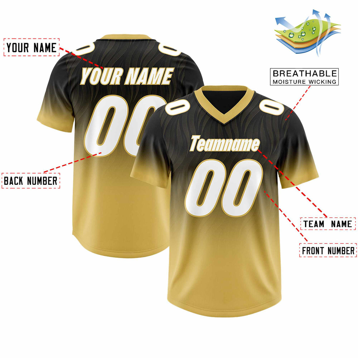 Custom Black Old Gold Gradient Fashion Outdoor Authentic American Football Jersey