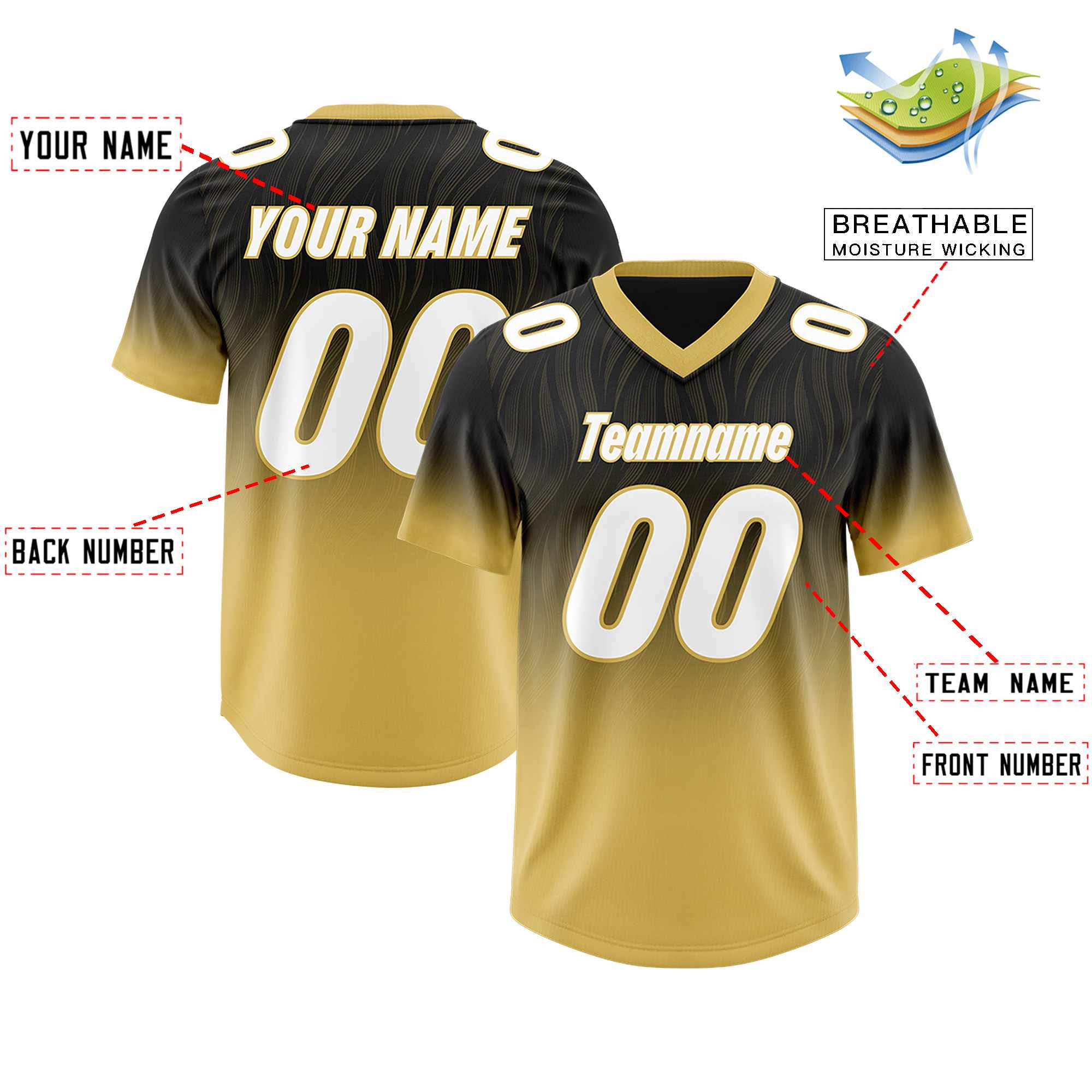 Custom Black Old Gold Gradient Fashion Outdoor Authentic American Football Jersey