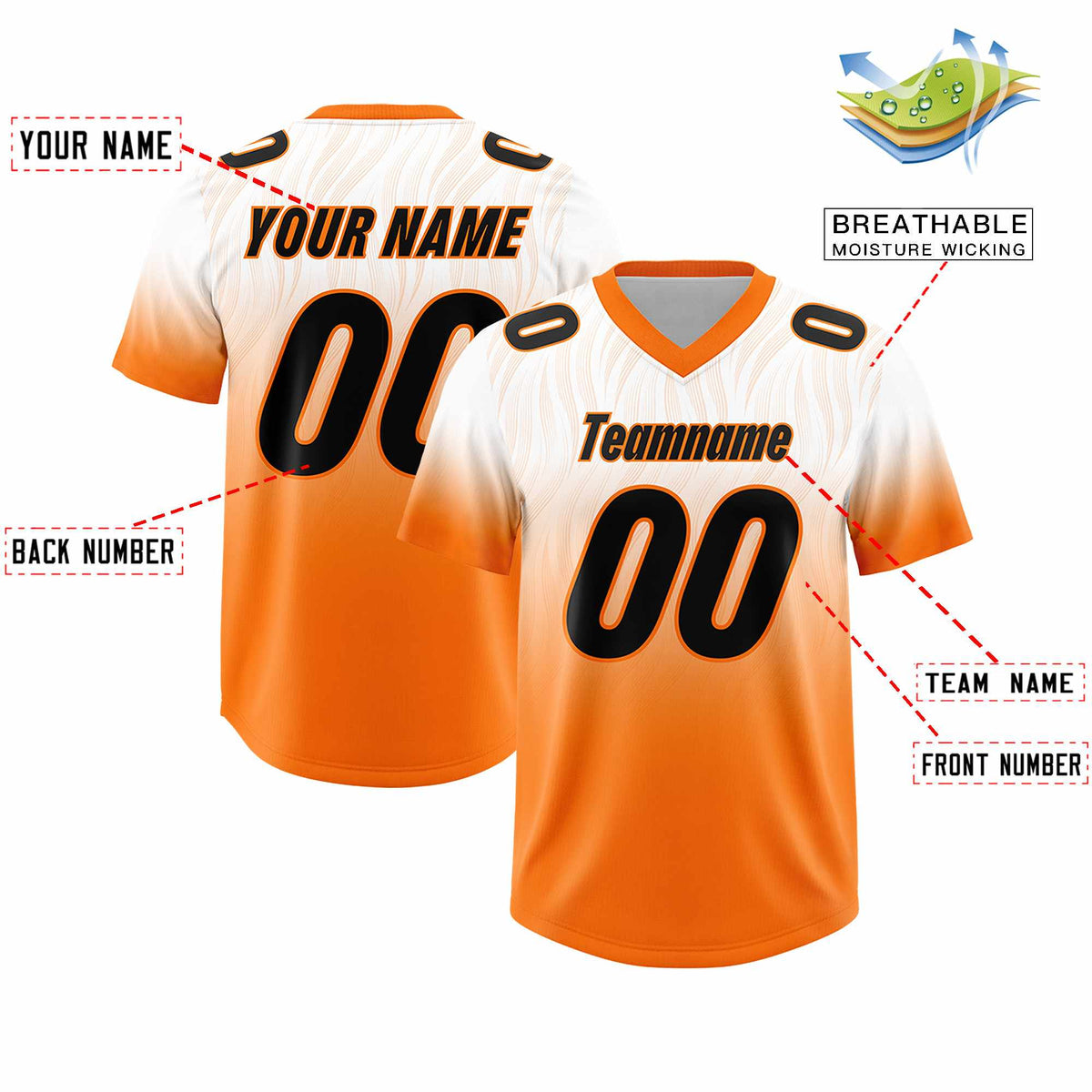 Custom White Orange Gradient Fashion Outdoor Authentic American Football Jersey
