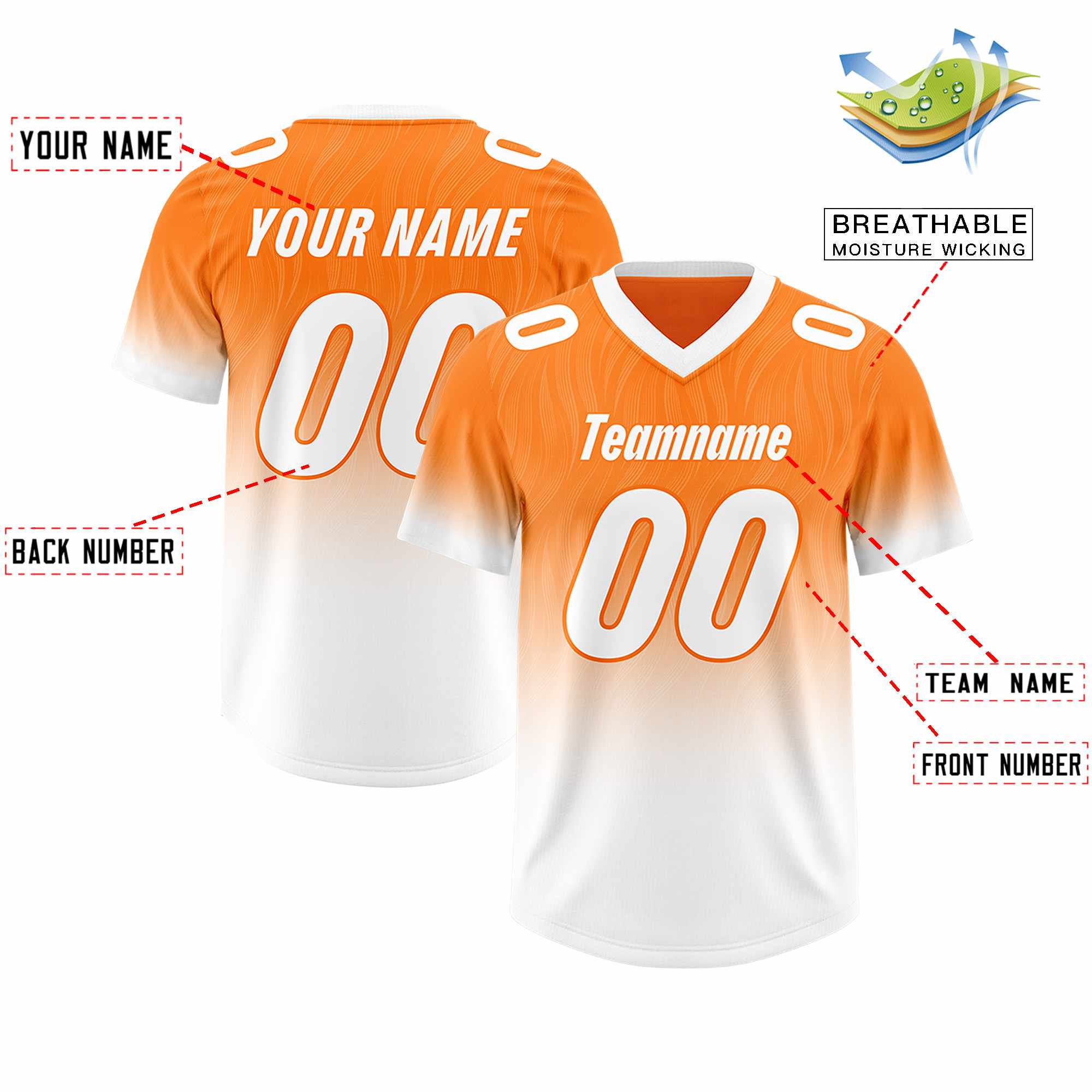 Custom Orange White Gradient Fashion Outdoor Authentic American Football Jersey