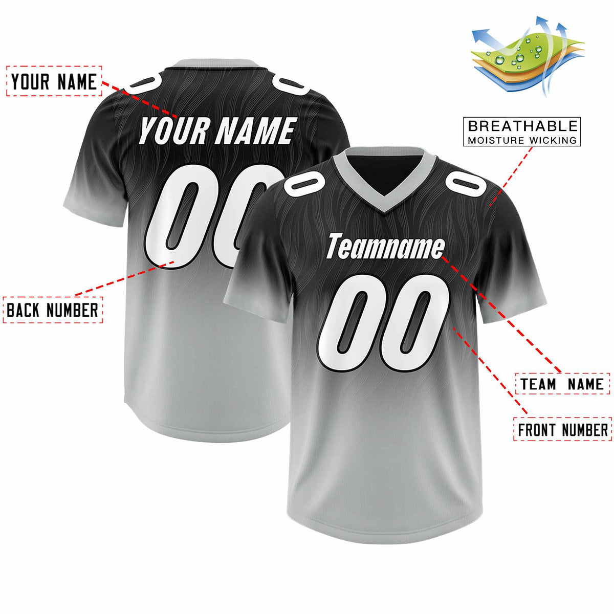 Custom Black Gray Gradient Fashion Outdoor Authentic American Football Jersey