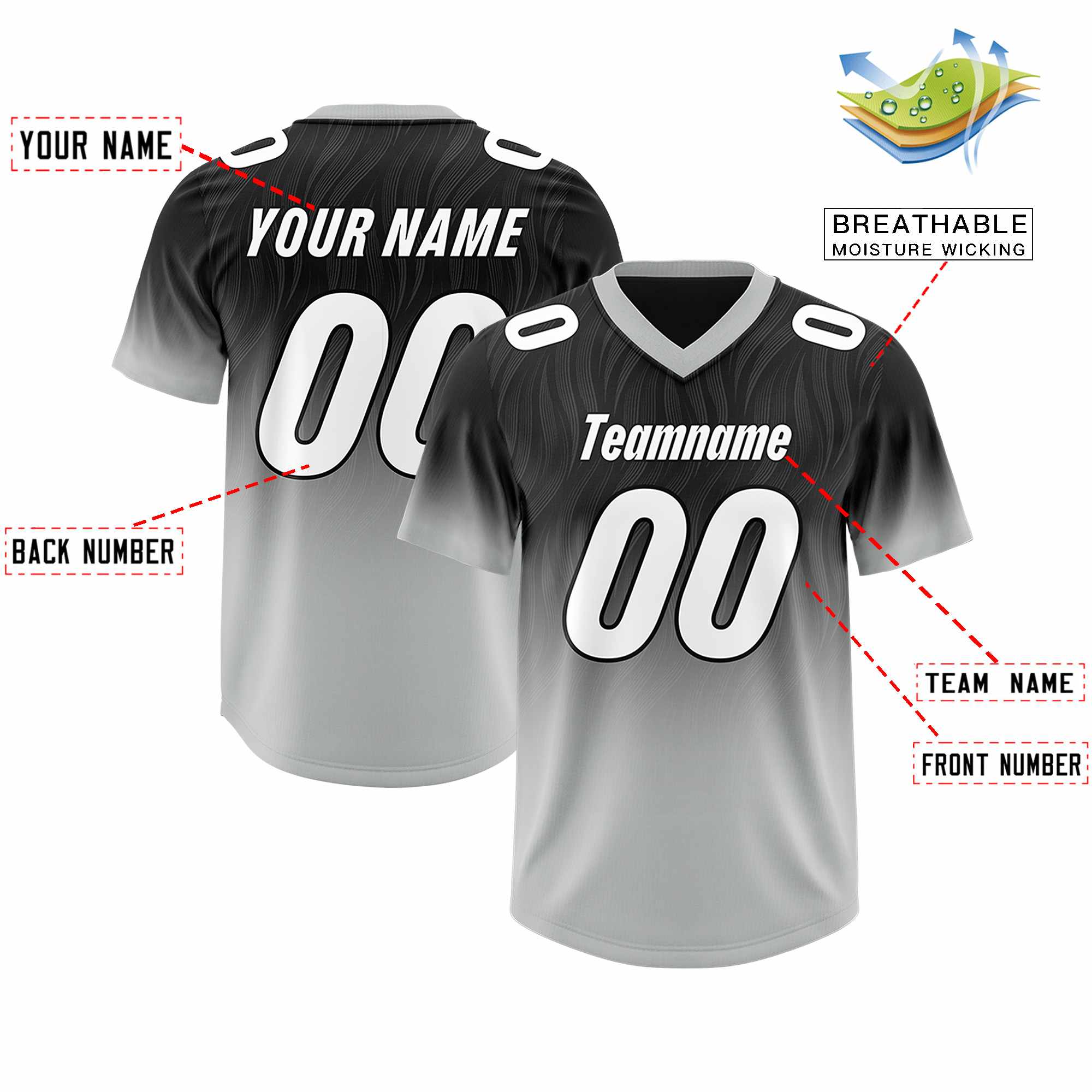Custom Black Gray Gradient Fashion Outdoor Authentic American Football Jersey