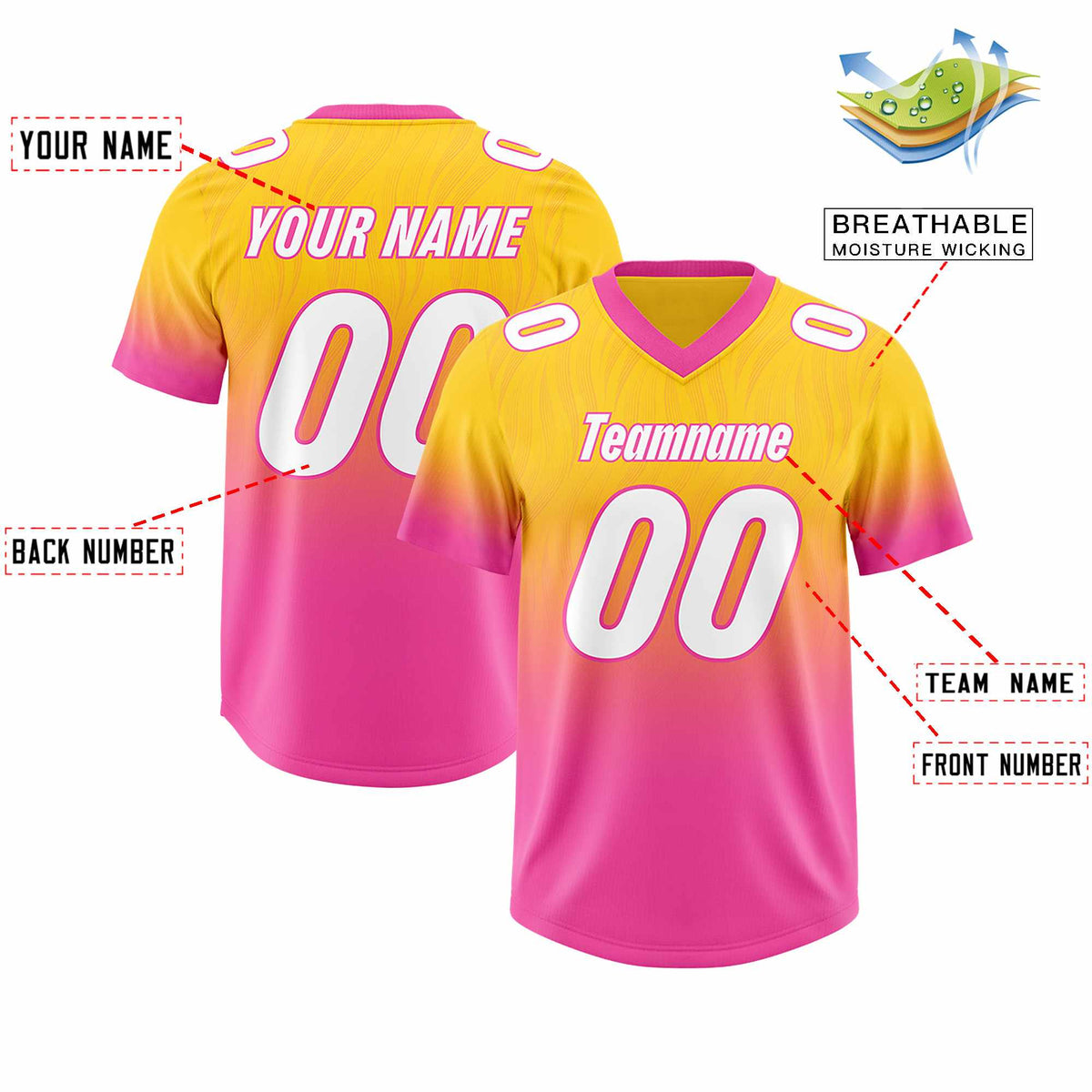 Custom Gold Pink Gradient Fashion Outdoor Authentic American Football Jersey