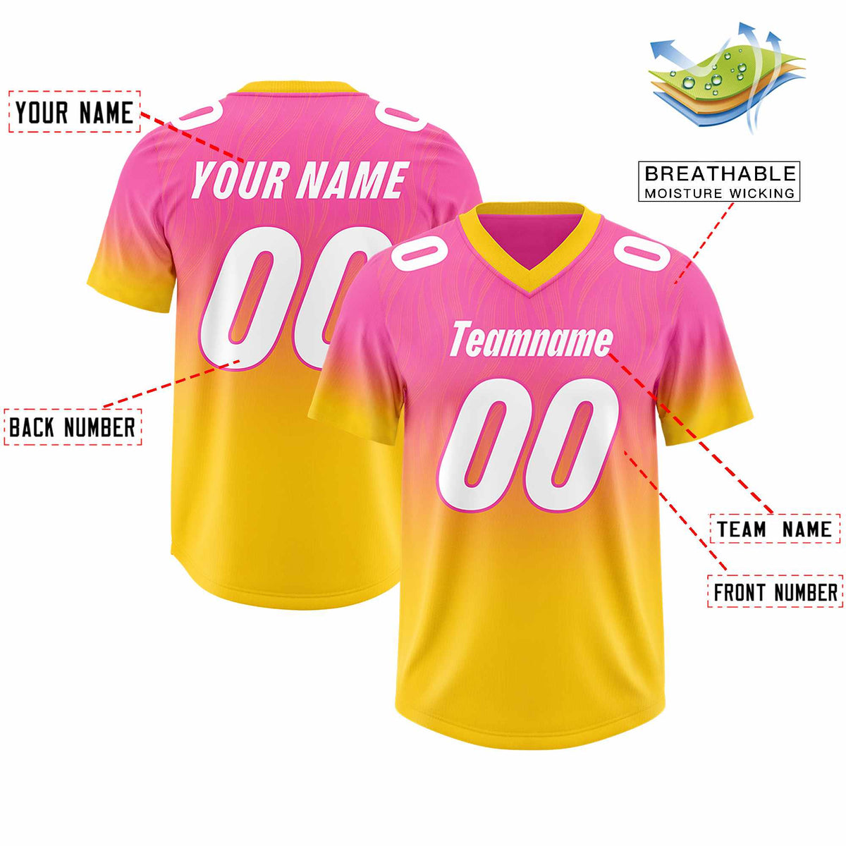 Custom Pink Gold Gradient Fashion Outdoor Authentic American Football Jersey