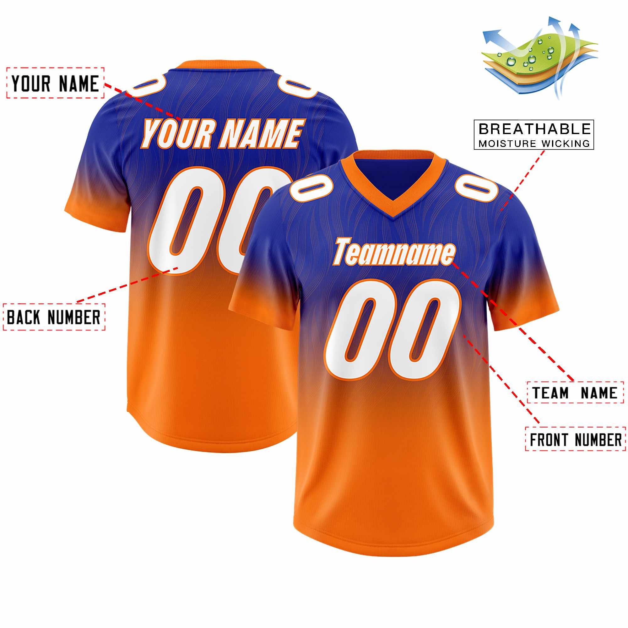 Custom Royal Orange Gradient Fashion Outdoor Authentic American Football Jersey