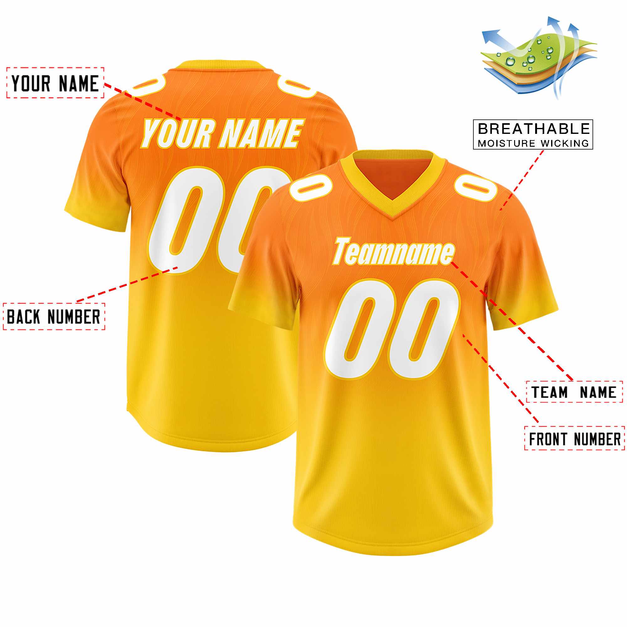Custom Orange Gold Gradient Fashion Outdoor Authentic American Football Jersey