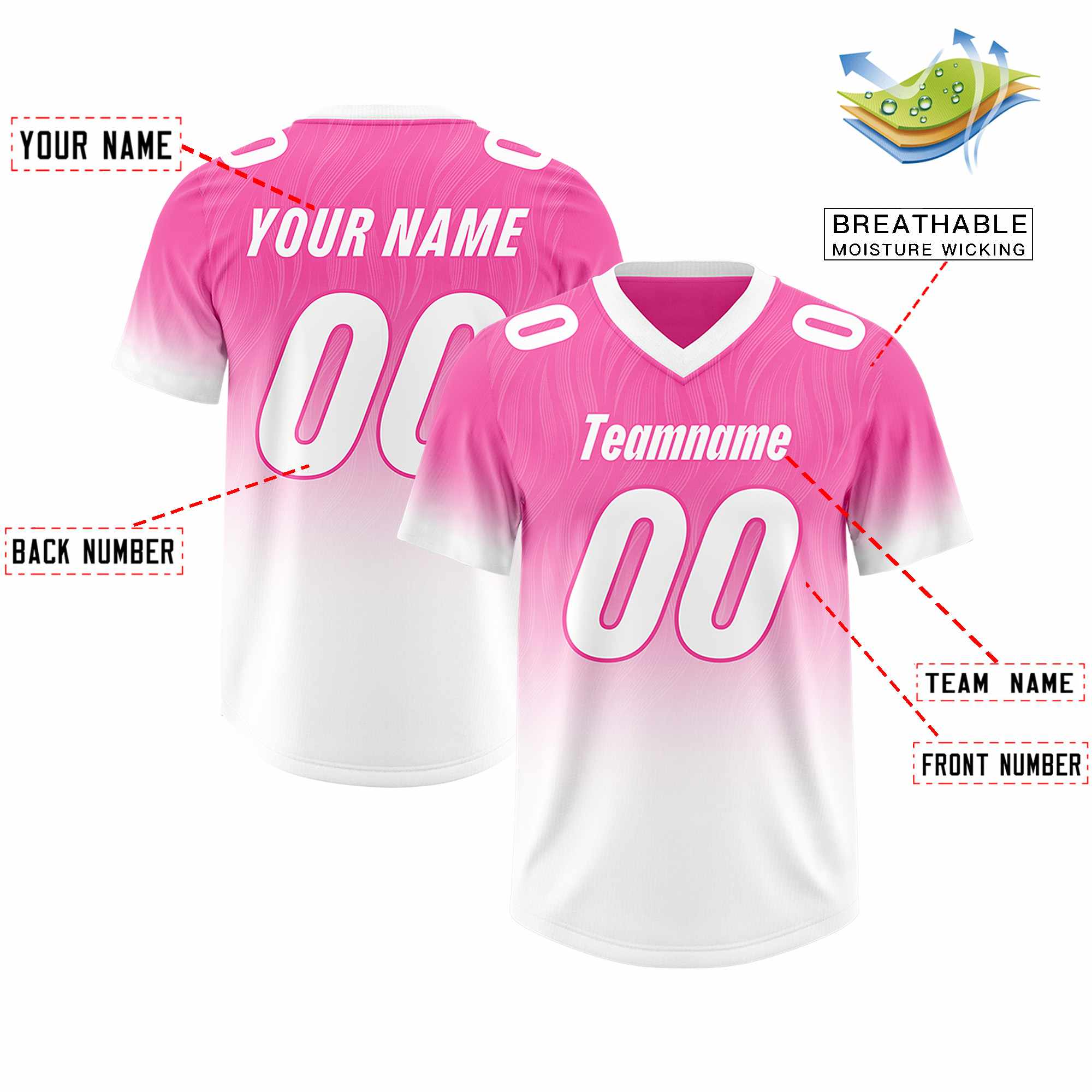 Custom Pink White Gradient Fashion Outdoor Authentic American Football Jersey